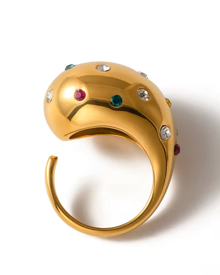 18K PVD Gold Plated Waterproof Stainless Steel Chunky Exclusive Ring Statement Jewelry