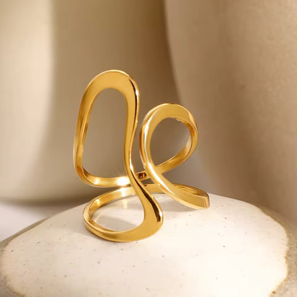 18K PVD Gold Stainless Steel Adjustable Rings For Women Water Resistant Jewelry