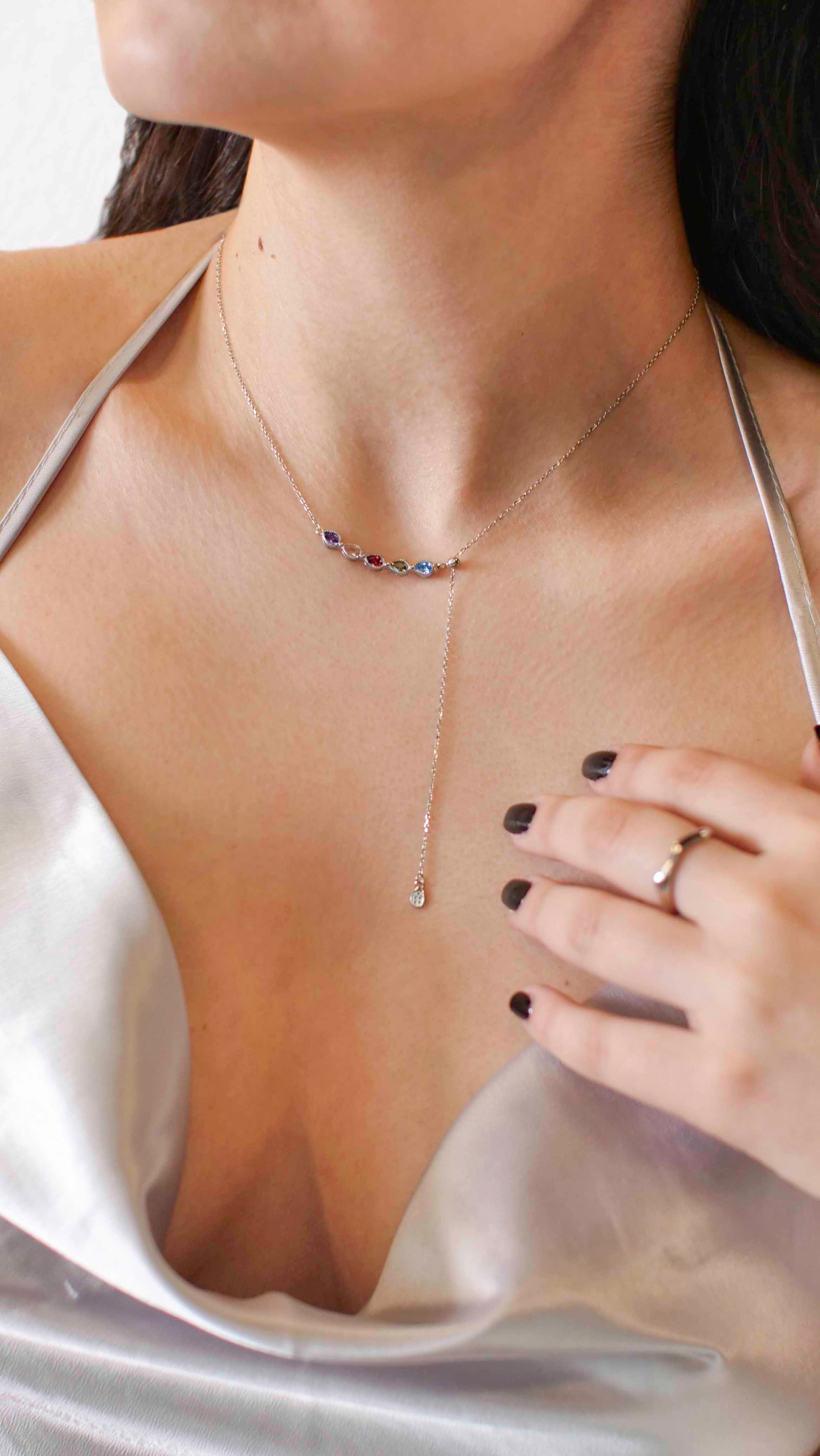 925 sterling silver rainbow water drop zircon pendant necklace