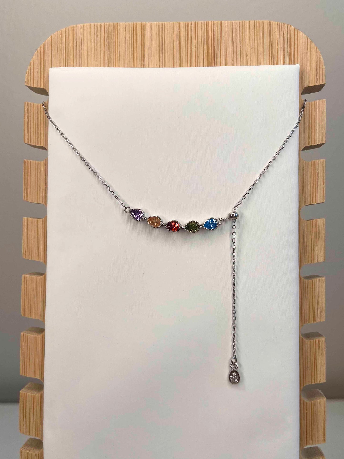 925 sterling silver rainbow water drop zircon pendant necklace