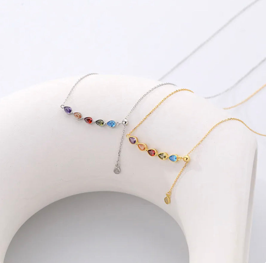 925 sterling silver rainbow water drop zircon pendant necklace