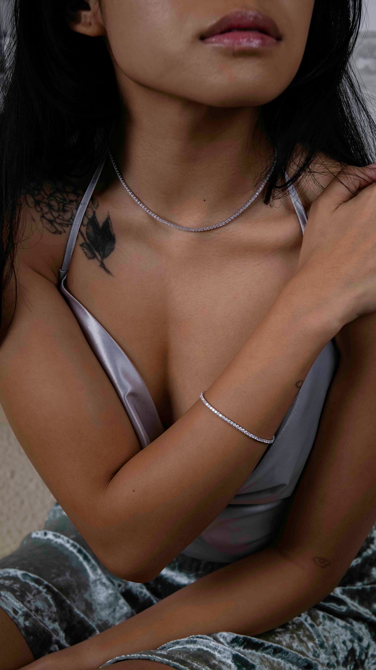925 Sterling Silver Zircon Tennis Bracelet & Necklace Set
