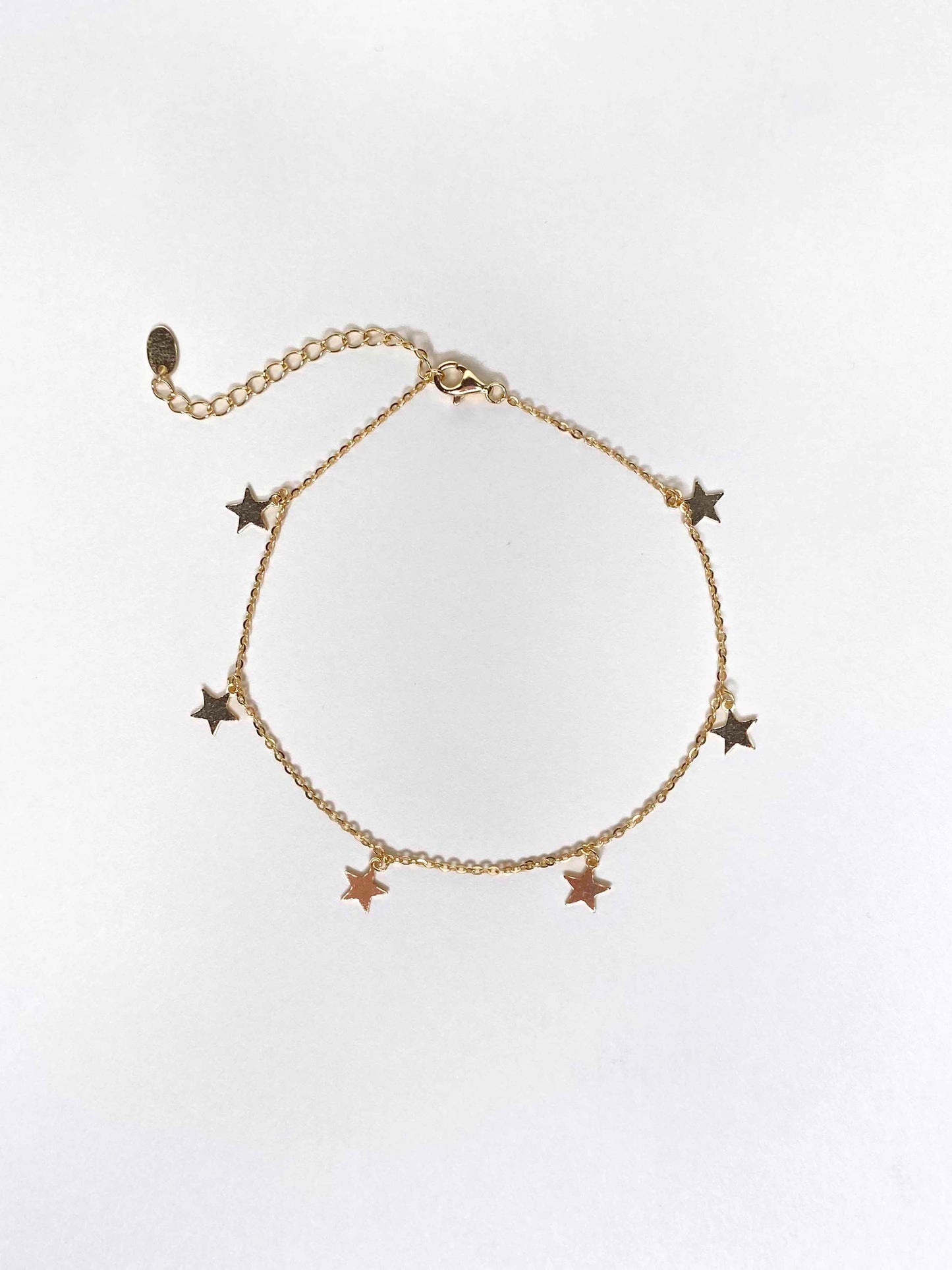 925 sterling silver 14k gold-plated cable chain star charm anklet.