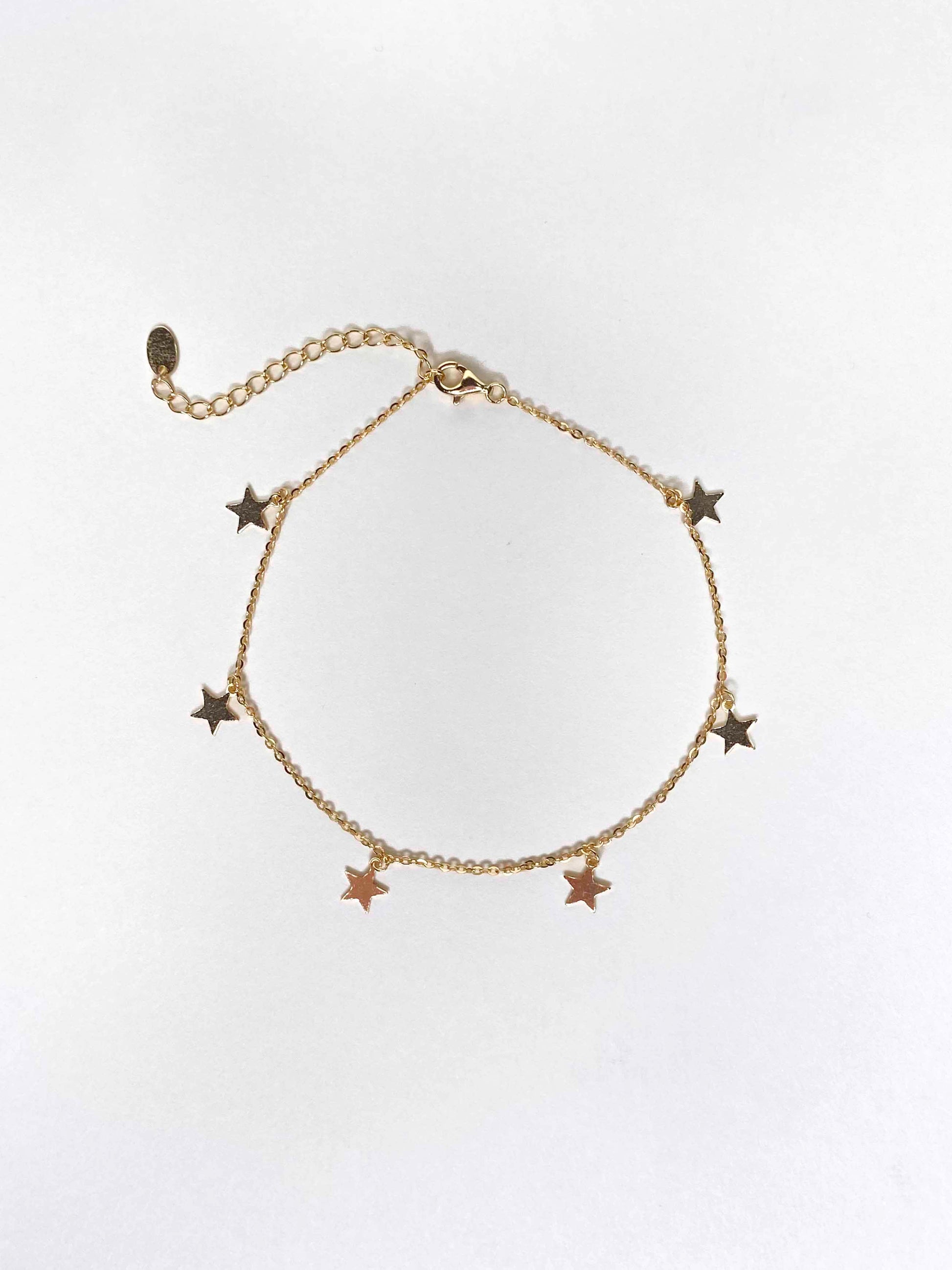 925 sterling silver 14k gold-plated cable chain star charm anklet.