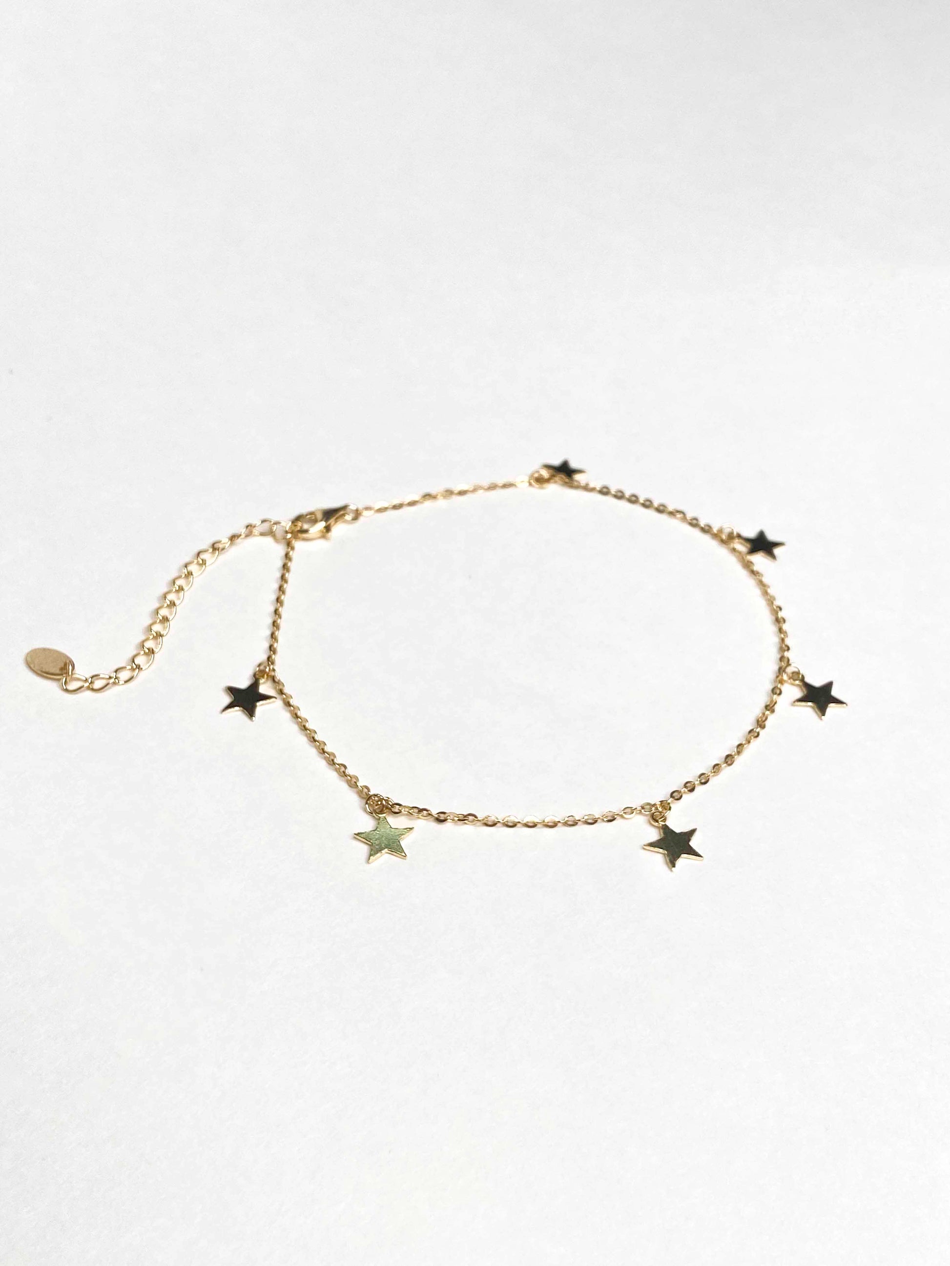 925 sterling silver 14k gold-plated cable chain star charm anklet.