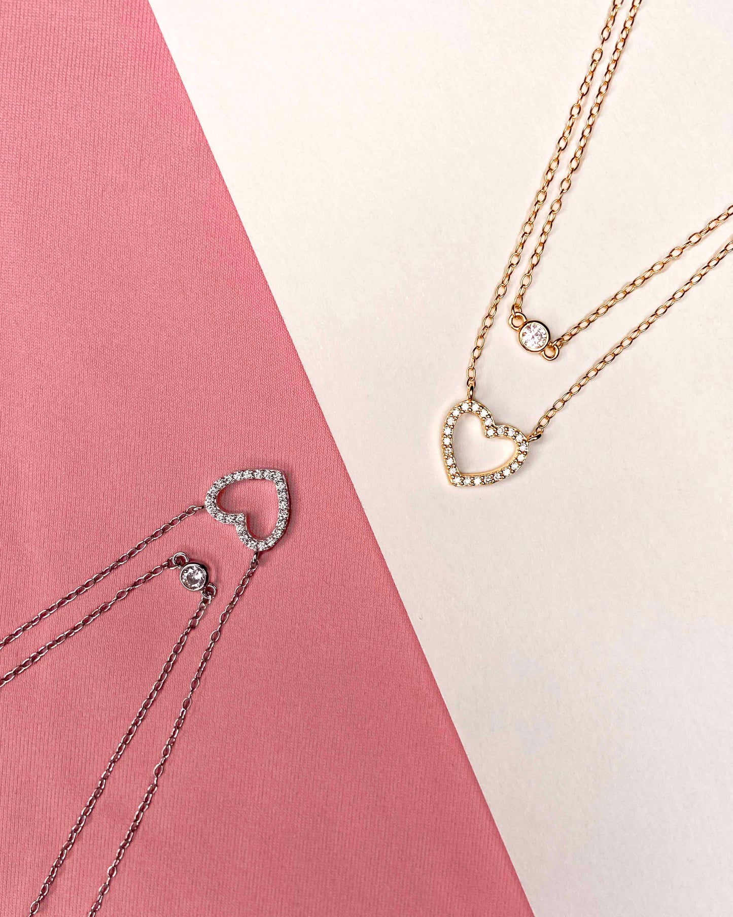 925 sterling silver and gold-plated sterling silver double-layer necklace delicate clavicle chain zircon necklace.