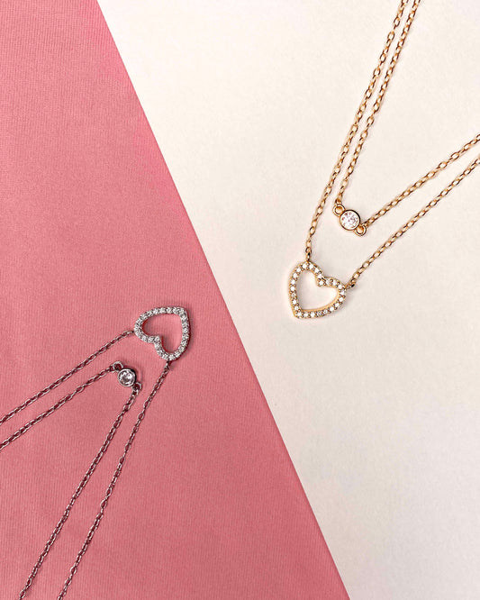 925 sterling silver and gold-plated sterling silver double-layer necklace delicate clavicle chain zircon necklace.