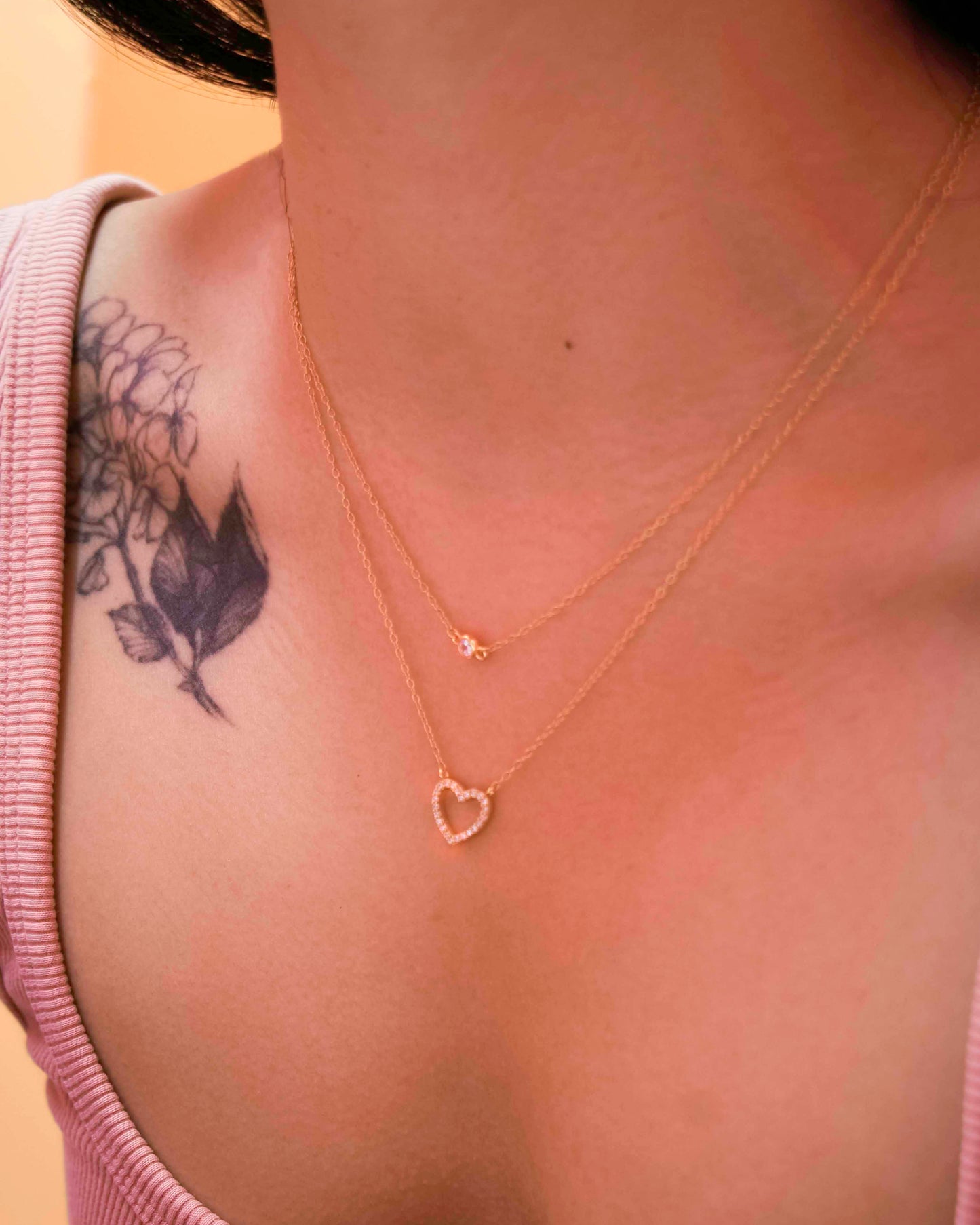 Gold-plated 925 sterling silver double-layer necklace delicate clavicle chain zircon necklace.