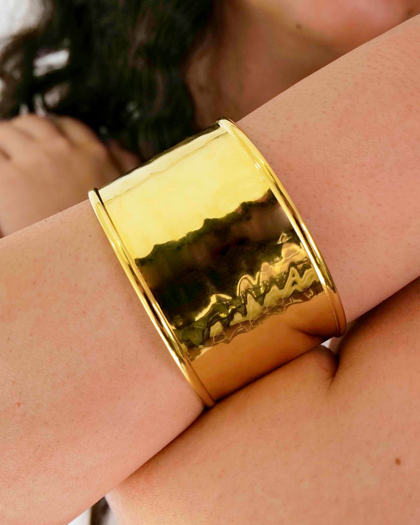 Waterproof 18K PVD Gold Plated Stainless Steel Metal Wide Cuff Bracelet Bangles Jewelry