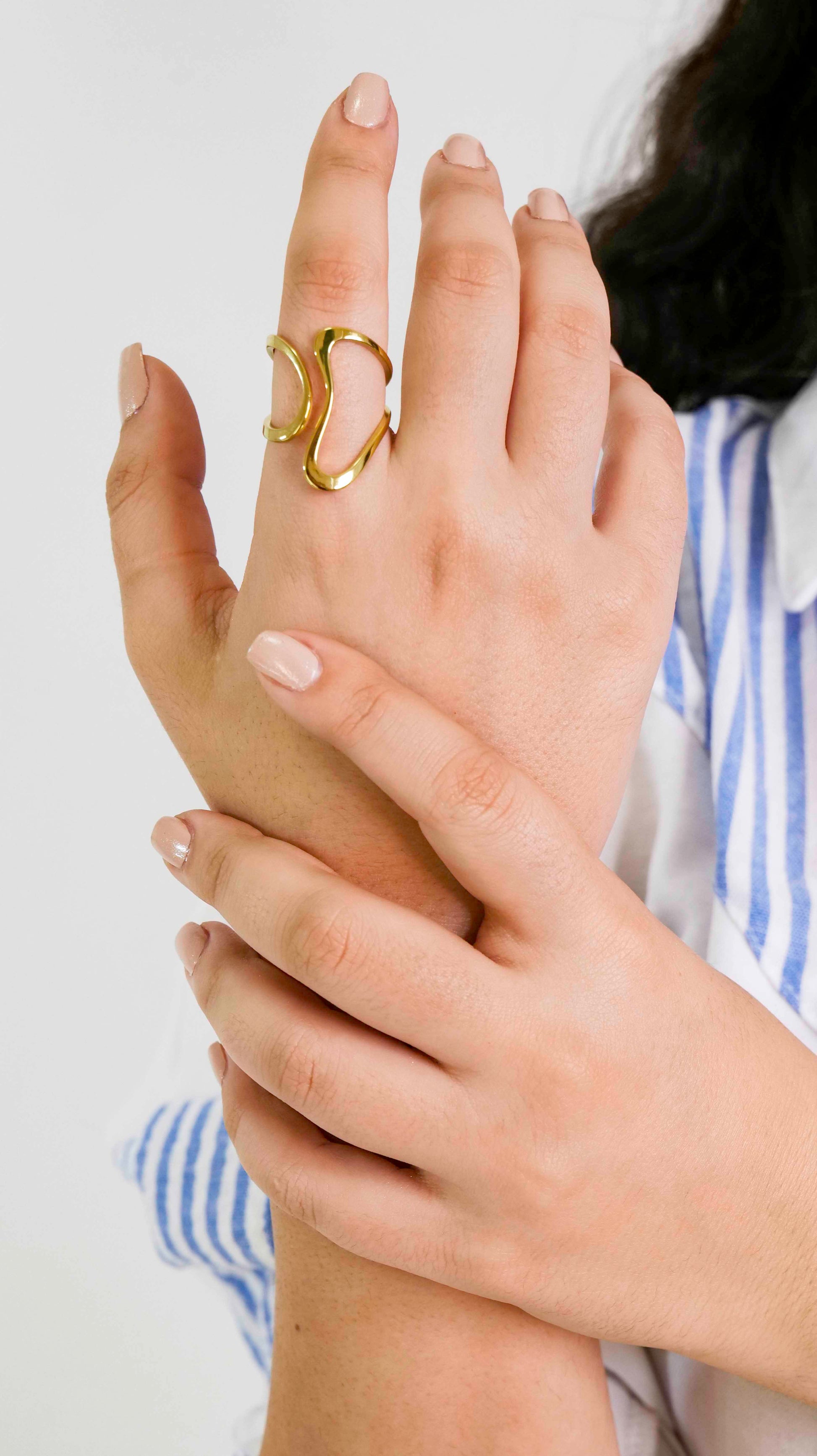 18K PVD Gold Stainless Steel Adjustable Rings For Women Water Resistant Jewelry