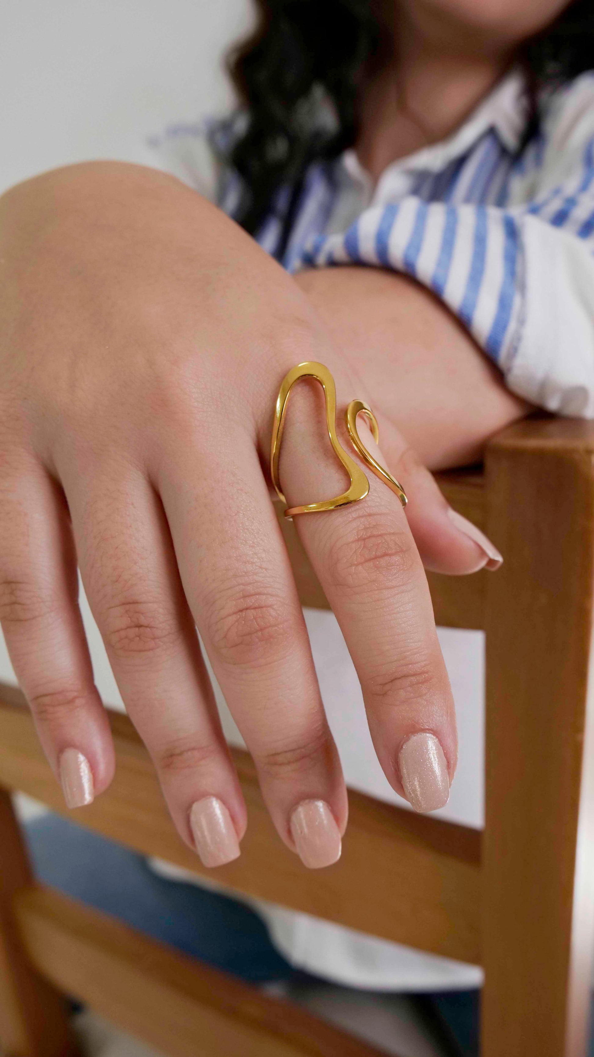 18K PVD Gold Stainless Steel Adjustable Rings For Women Water Resistant Jewelry