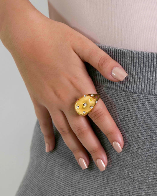 18K PVD Gold Plated Waterproof Stainless Steel Chunky Exclusive Ring Statement Jewelry
