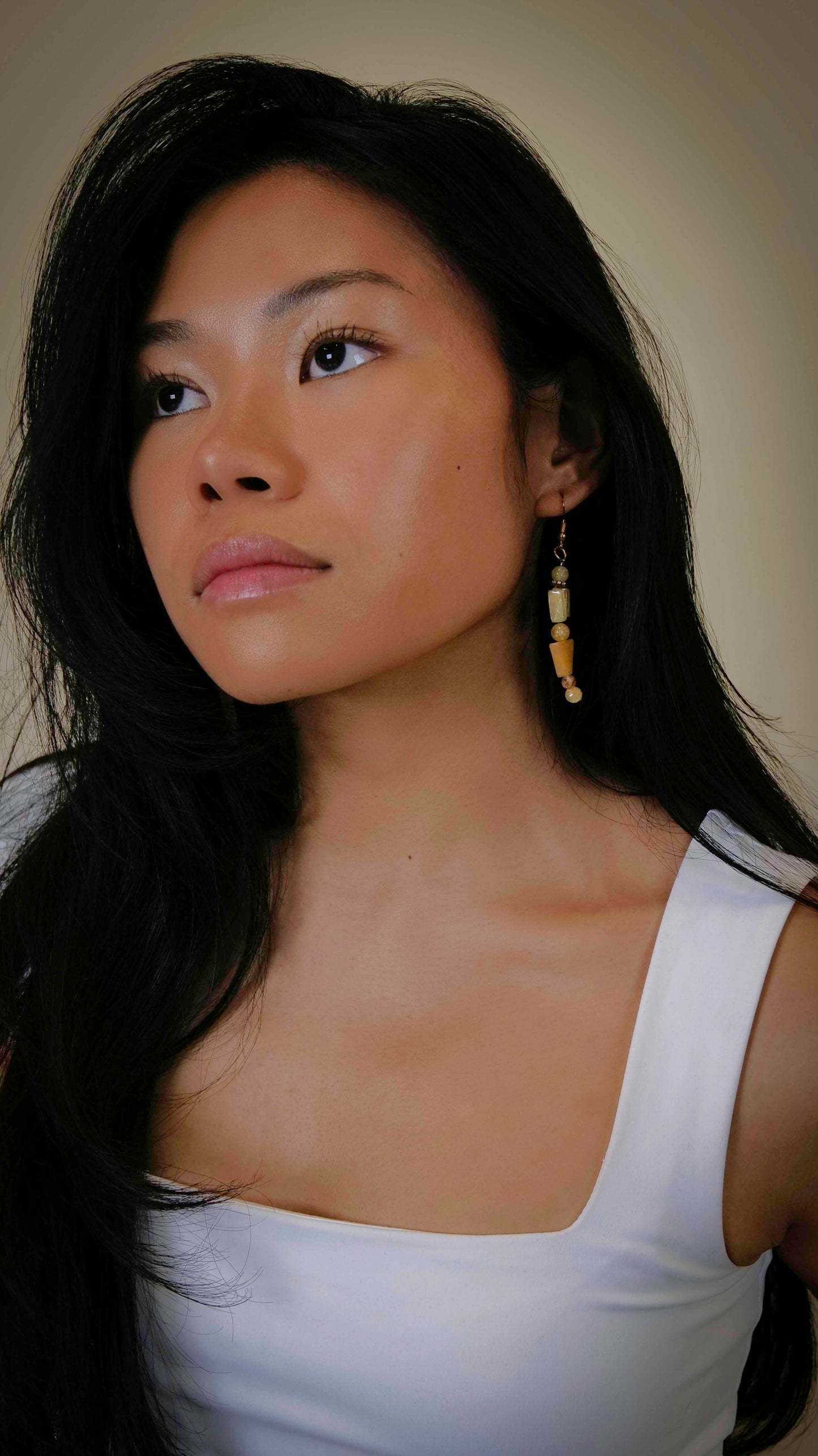Handcrafted beaded citrine dangle drop earrings.