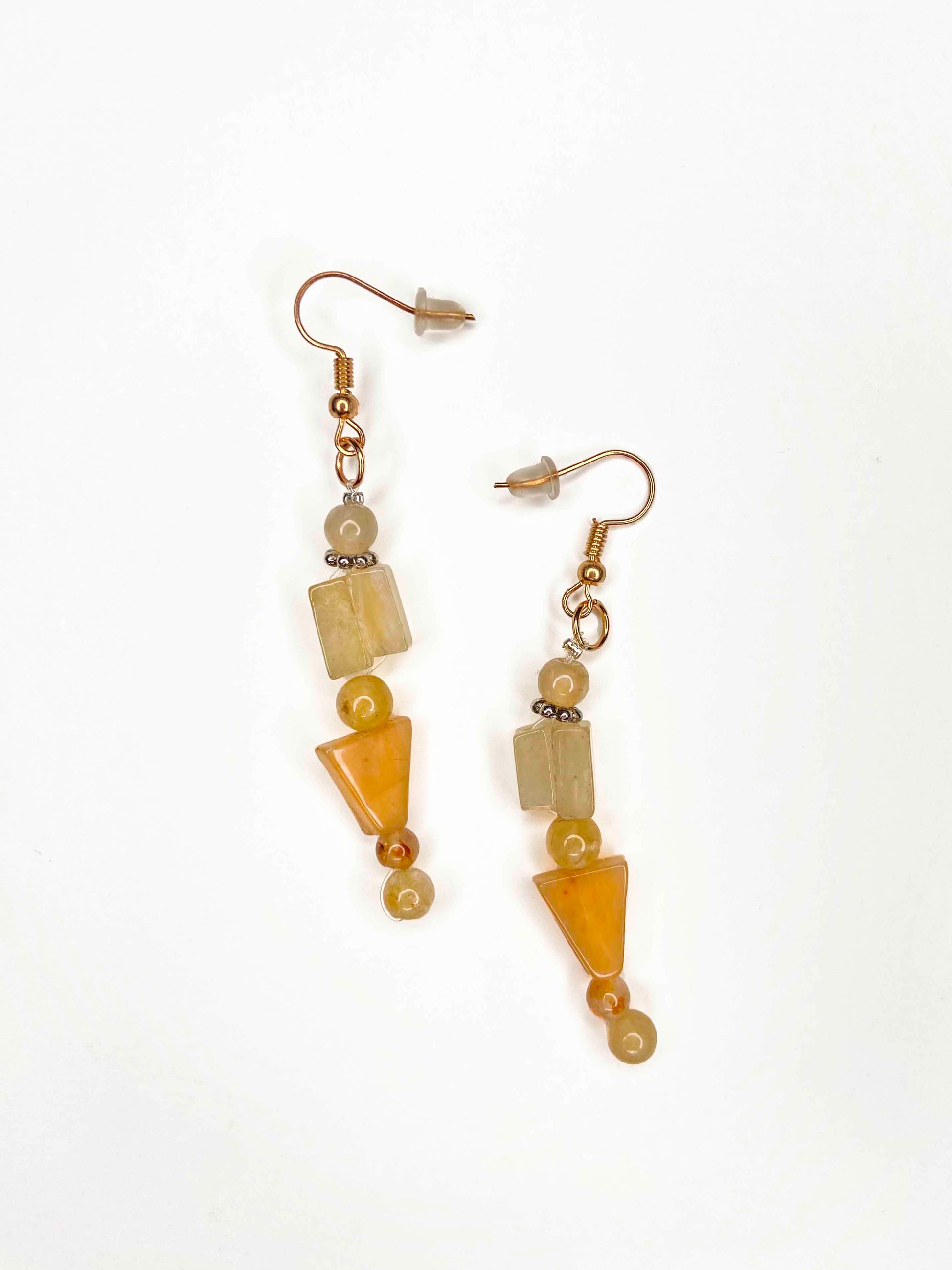 Handcrafted beaded citrine dangle drop earrings.