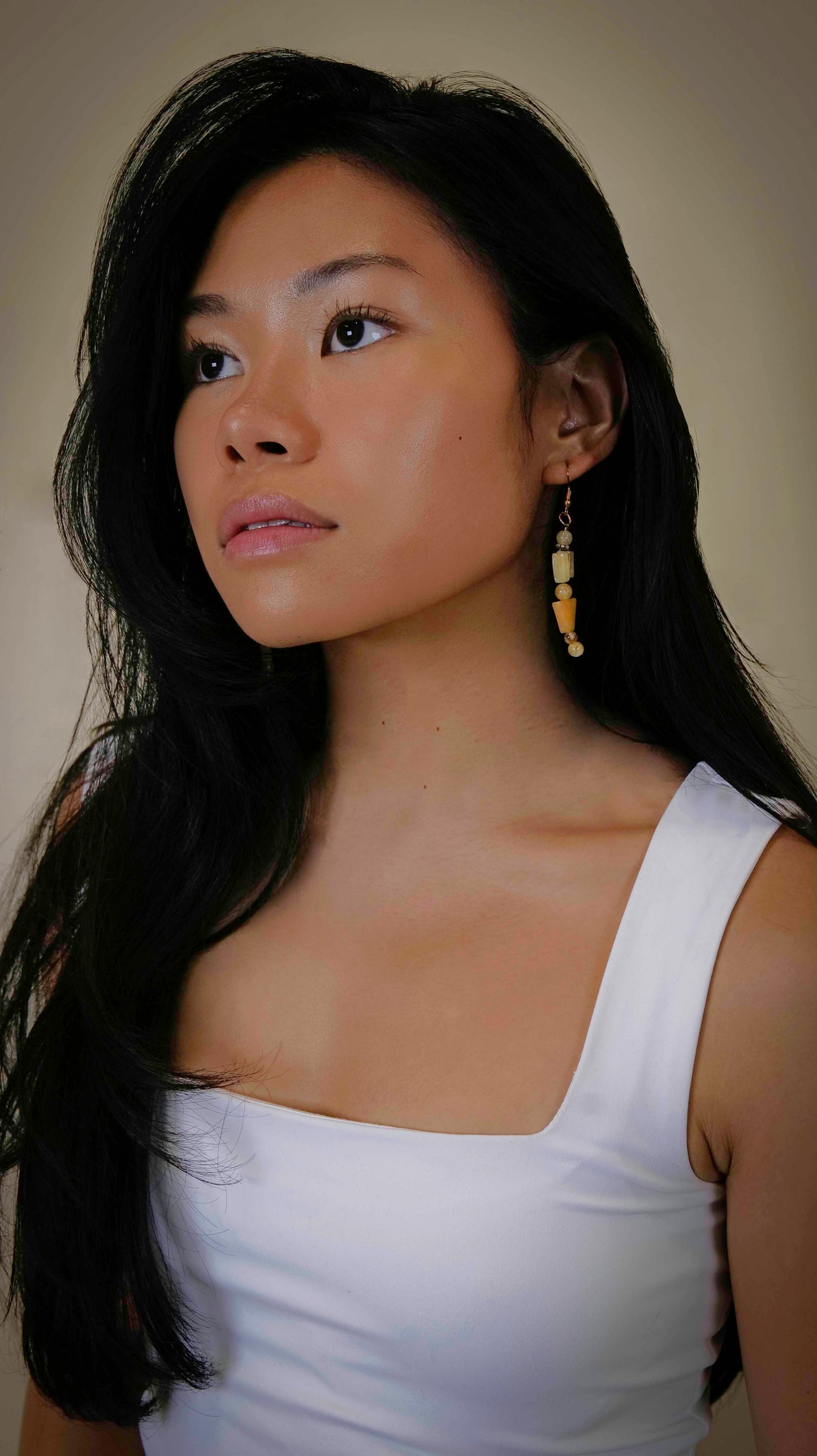 Handcrafted beaded citrine dangle drop earrings.