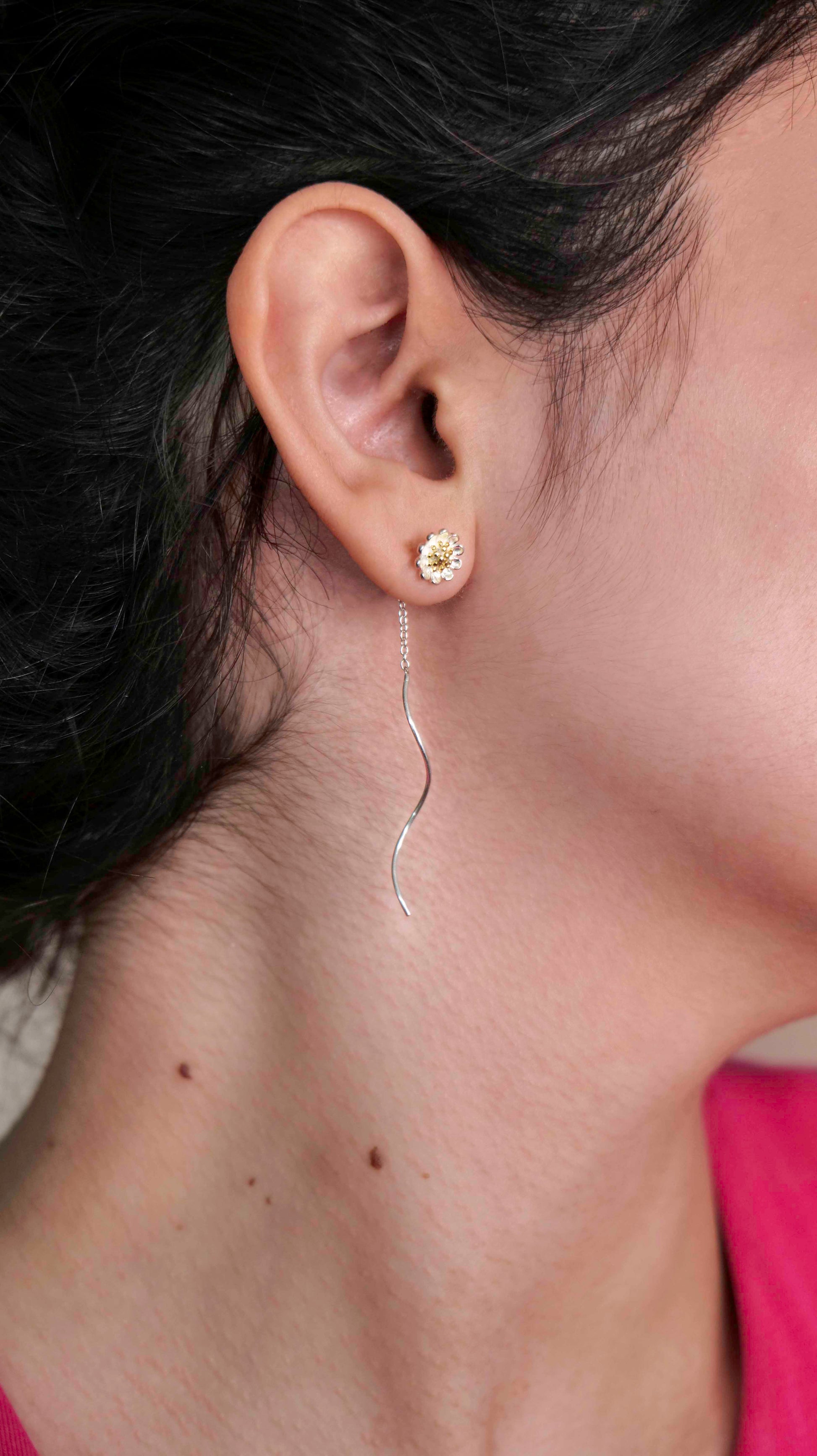 925 sterling silver daisy flower chain earrings.