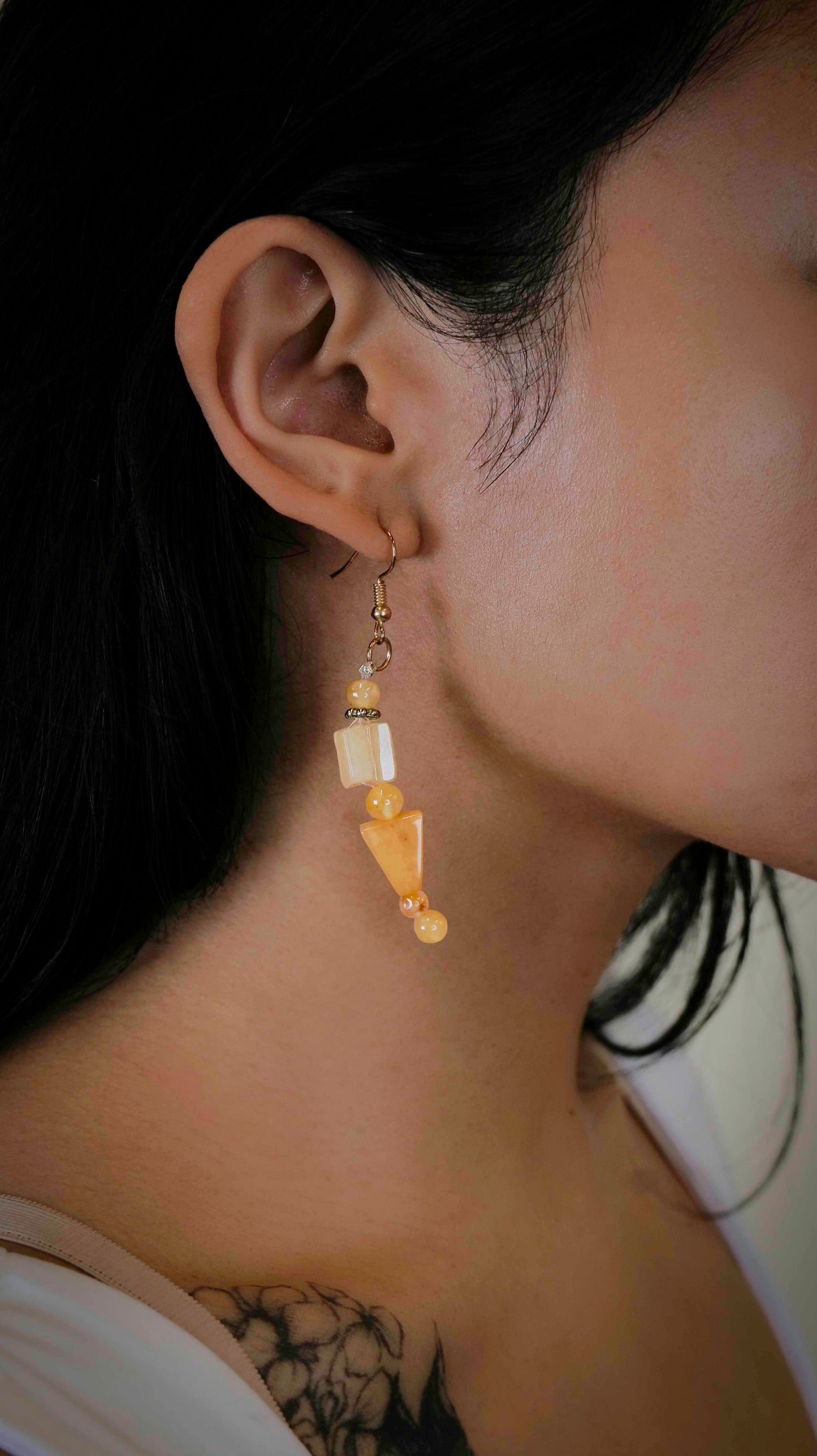 Handcrafted beaded citrine dangle drop earrings.