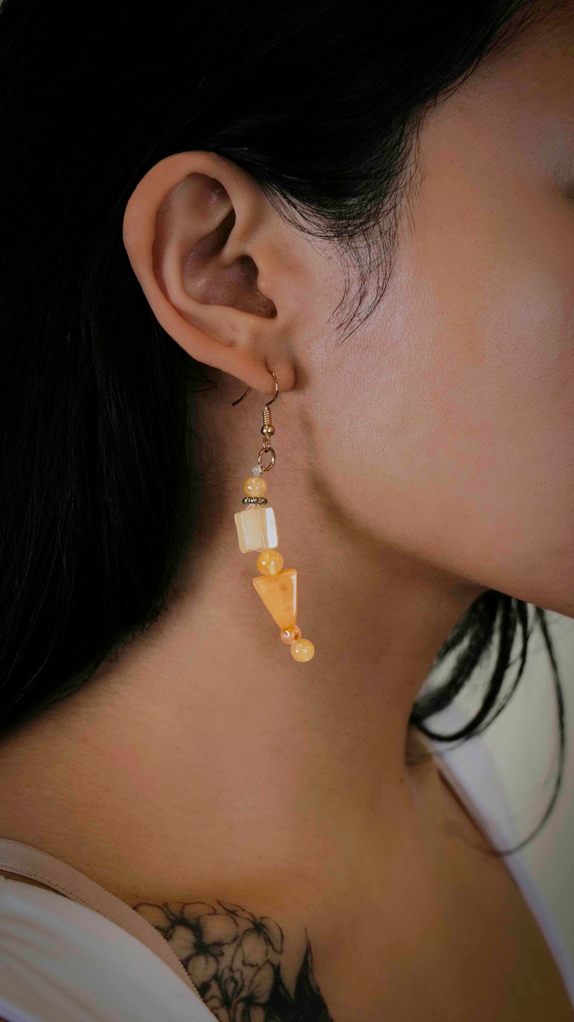 Handcrafted beaded citrine dangle drop earrings.