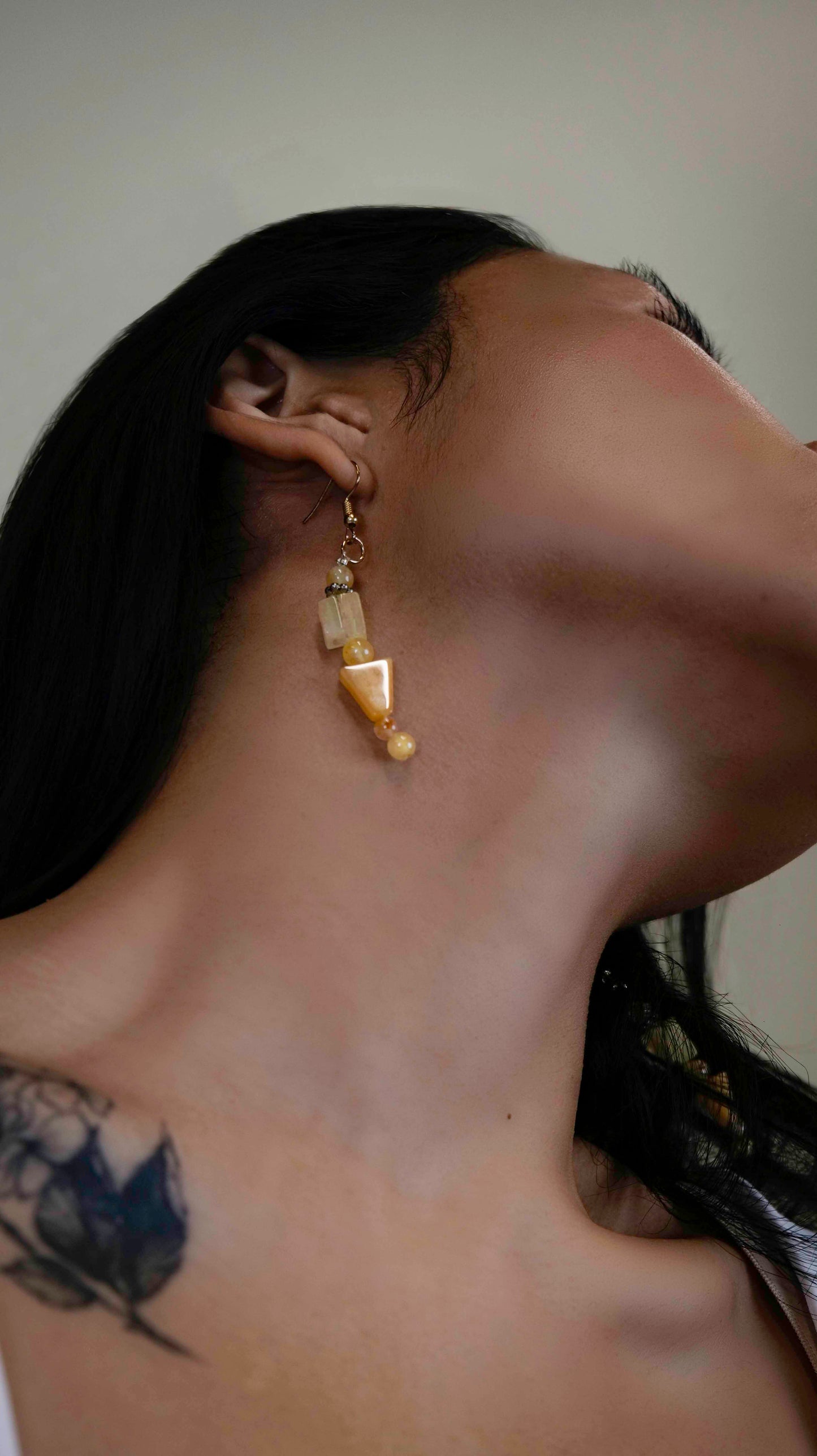 Handcrafted beaded citrine dangle drop earrings.