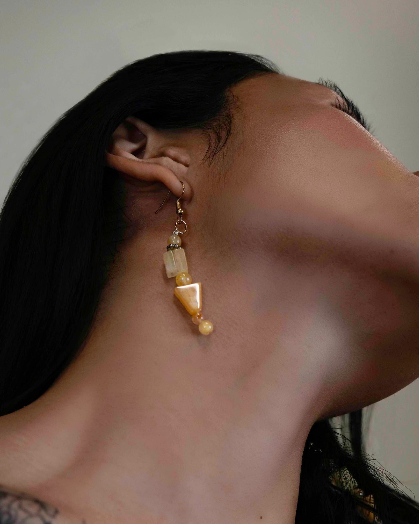 Handcrafted beaded citrine dangle drop earrings.