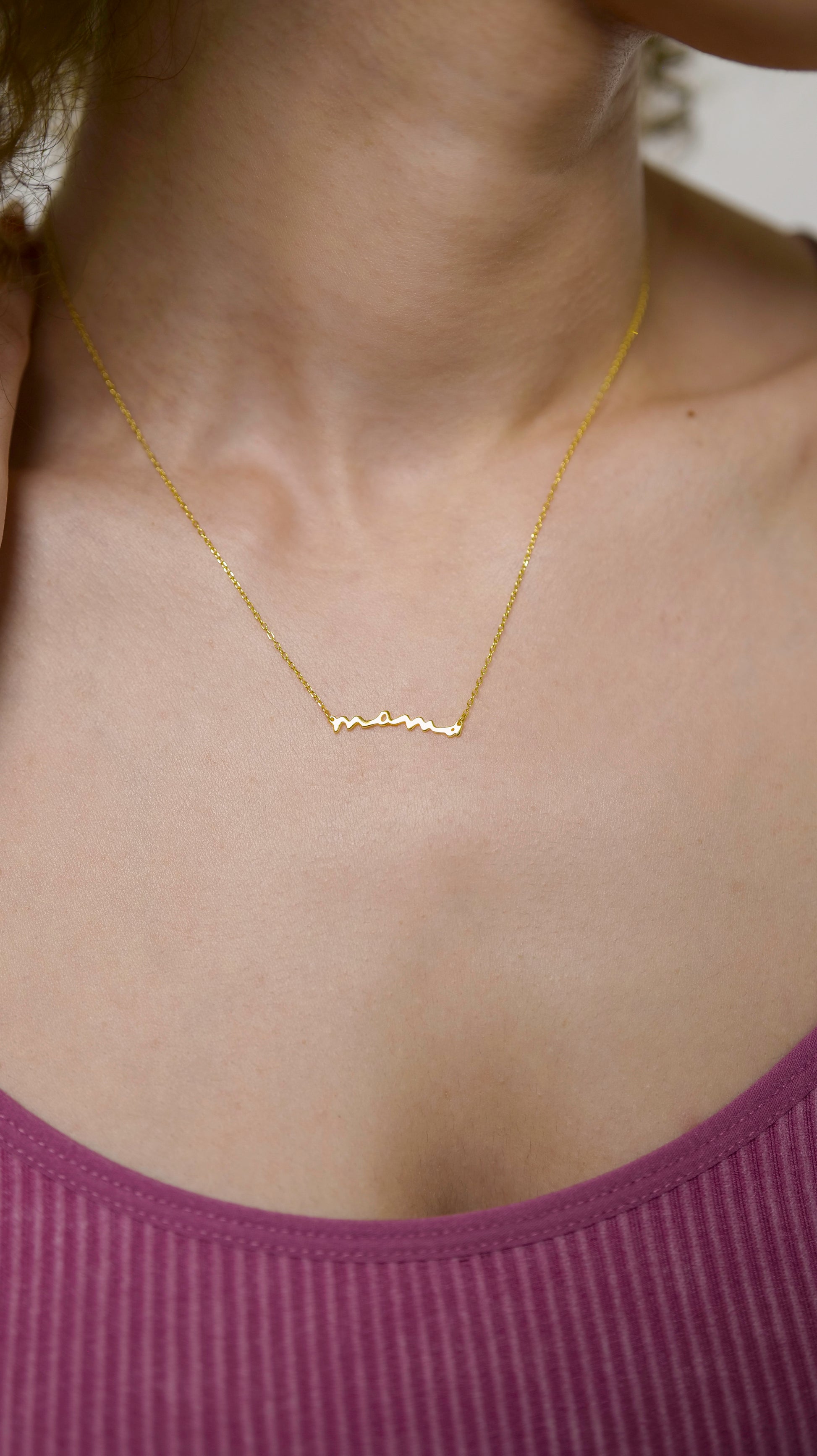925 Sterling Silver Gold-plated Letter Mama Pendant Necklace.