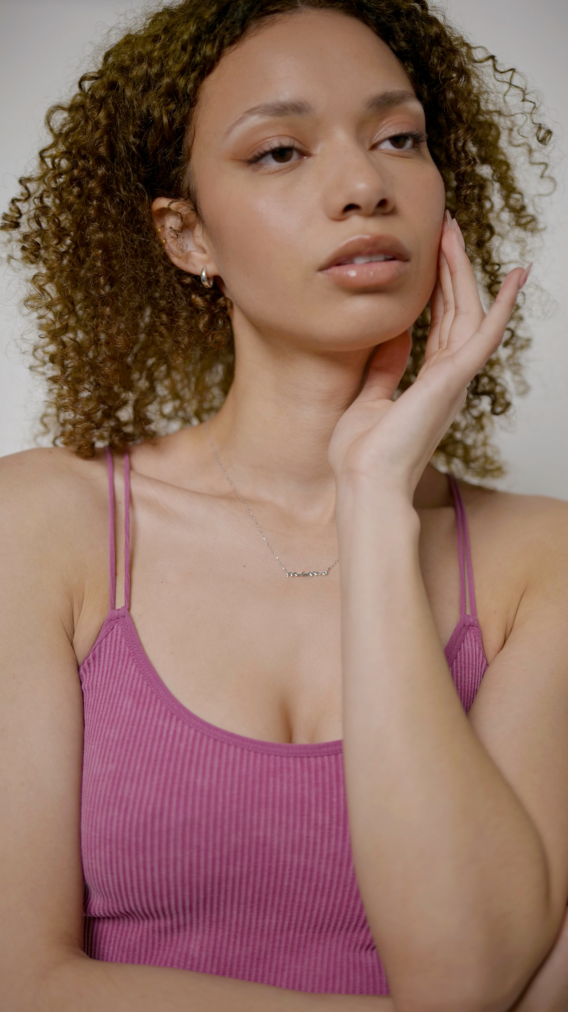 925 Sterling Silver Simple Wide Hoop Huggies and Letter Mama Pendant Necklace.