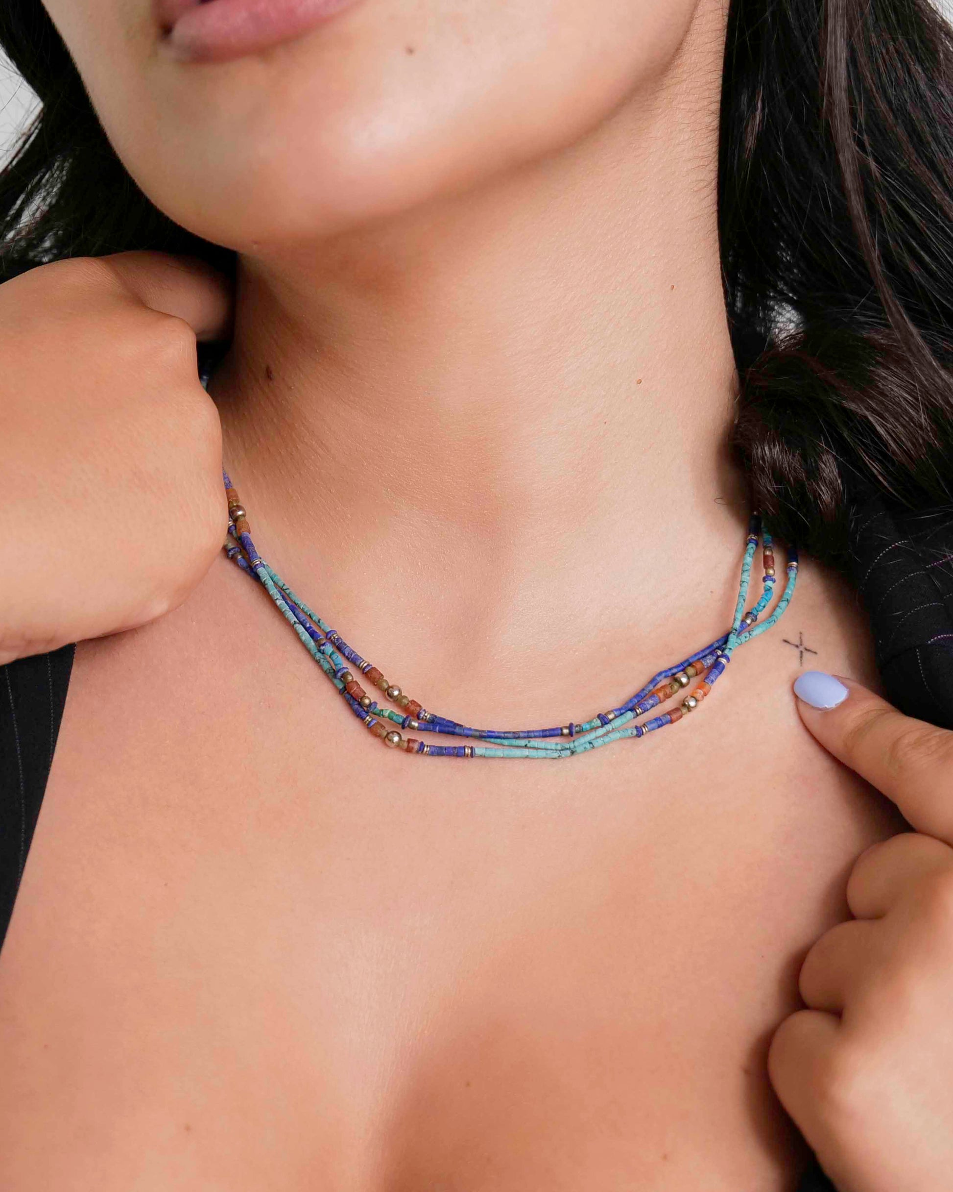 Handcrafted vintage necklaces that feature carnelian, turquoise, and lapis lazuli stones with 925 sterling silver balls and clasp.