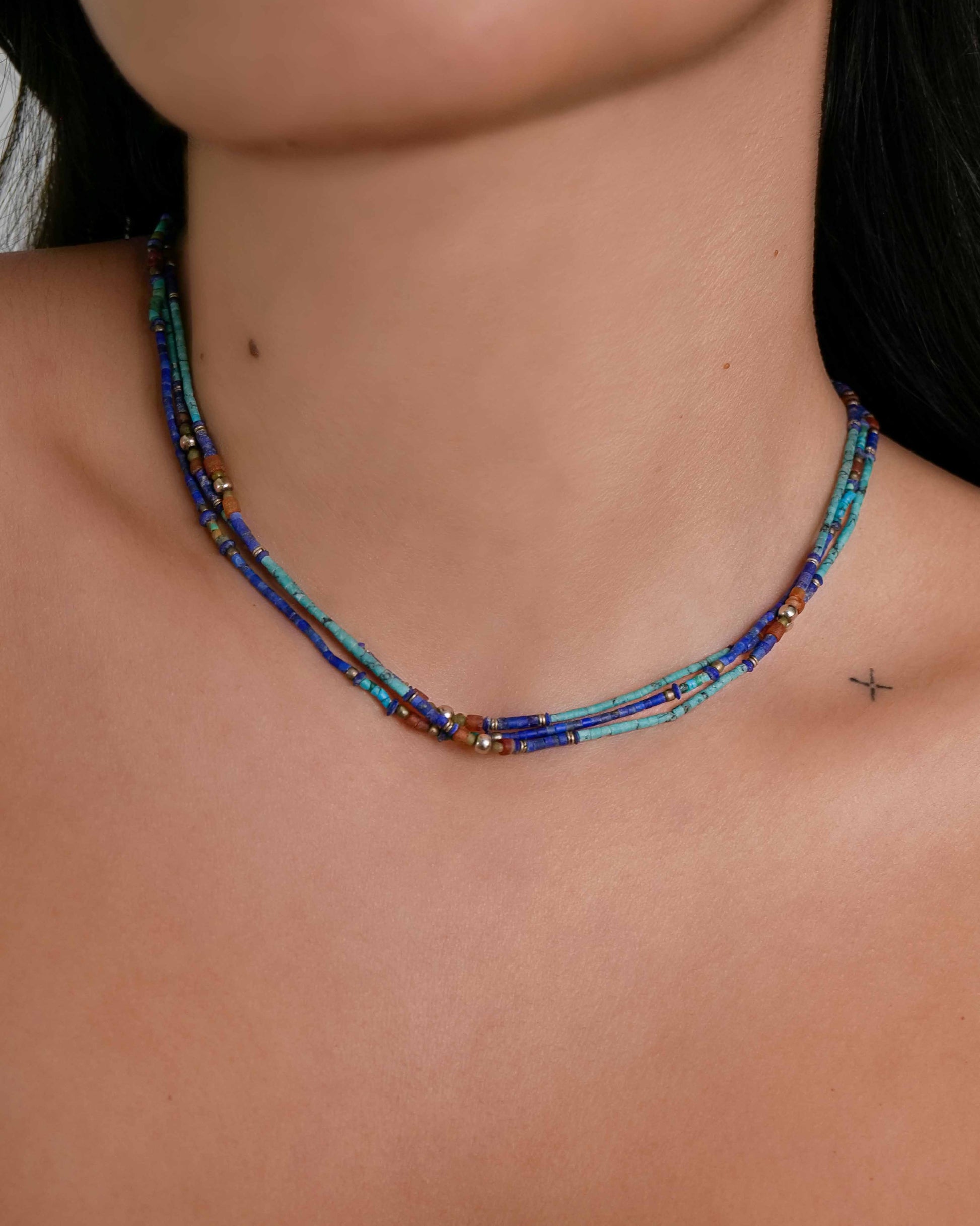 Handcrafted vintage necklaces that feature carnelian, turquoise, and lapis lazuli stones with 925 sterling silver balls and clasp.