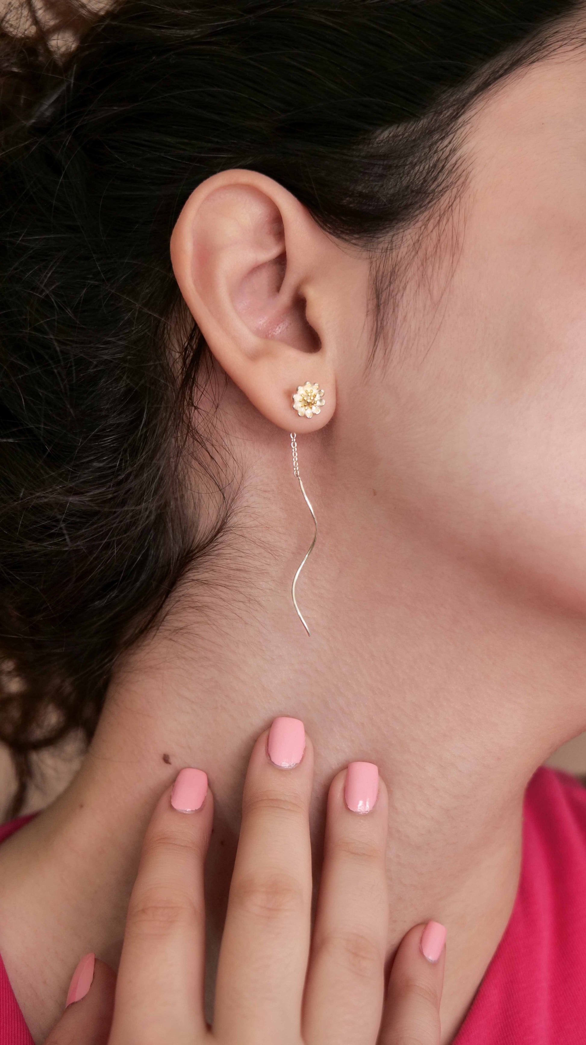 925 sterling silver daisy flower chain earrings