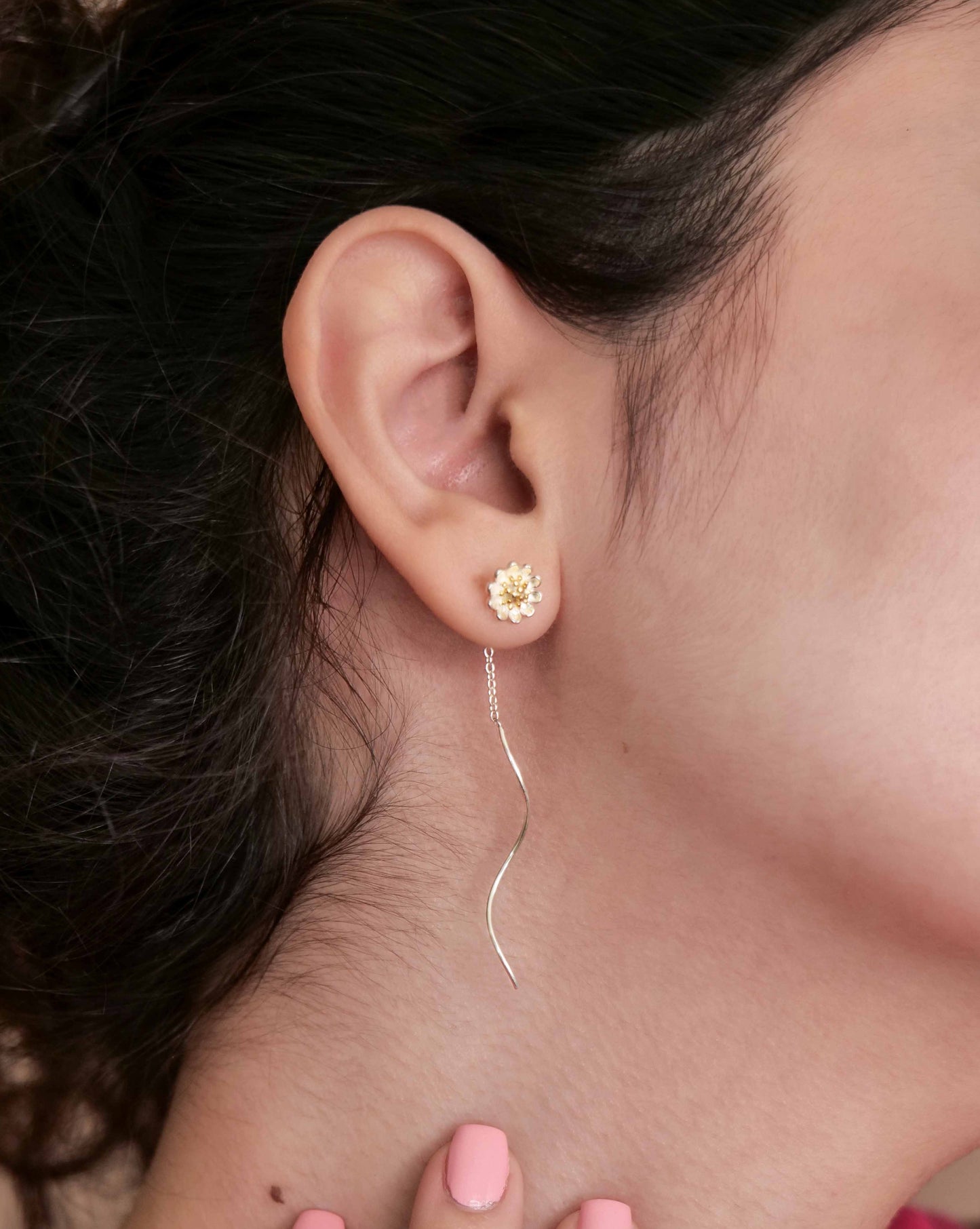 925 sterling silver daisy flower chain earrings