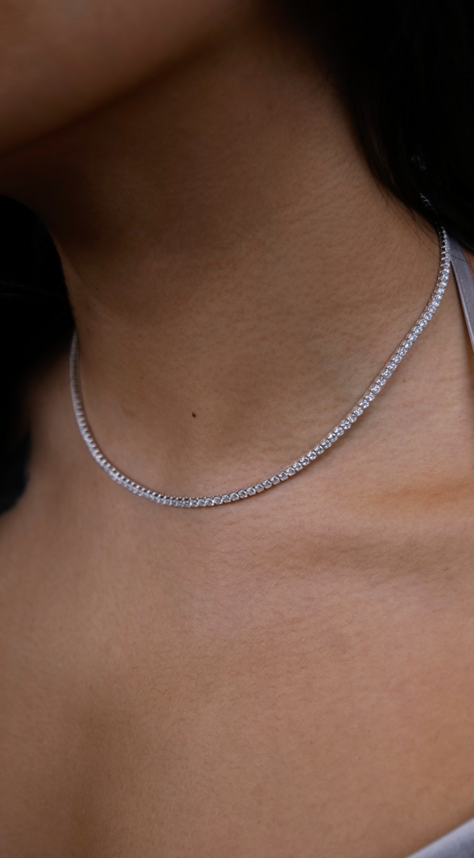 925 Sterling Silver Zircon Tennis  Necklace.