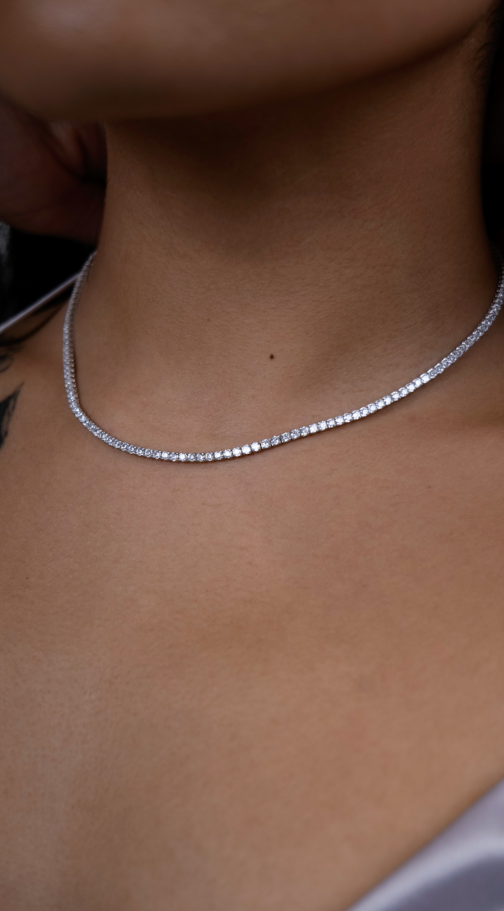925 Sterling Silver Zircon Tennis Necklace.