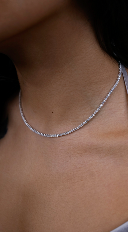 Zircon stone Tennis Necklace 925 Sterling Silver