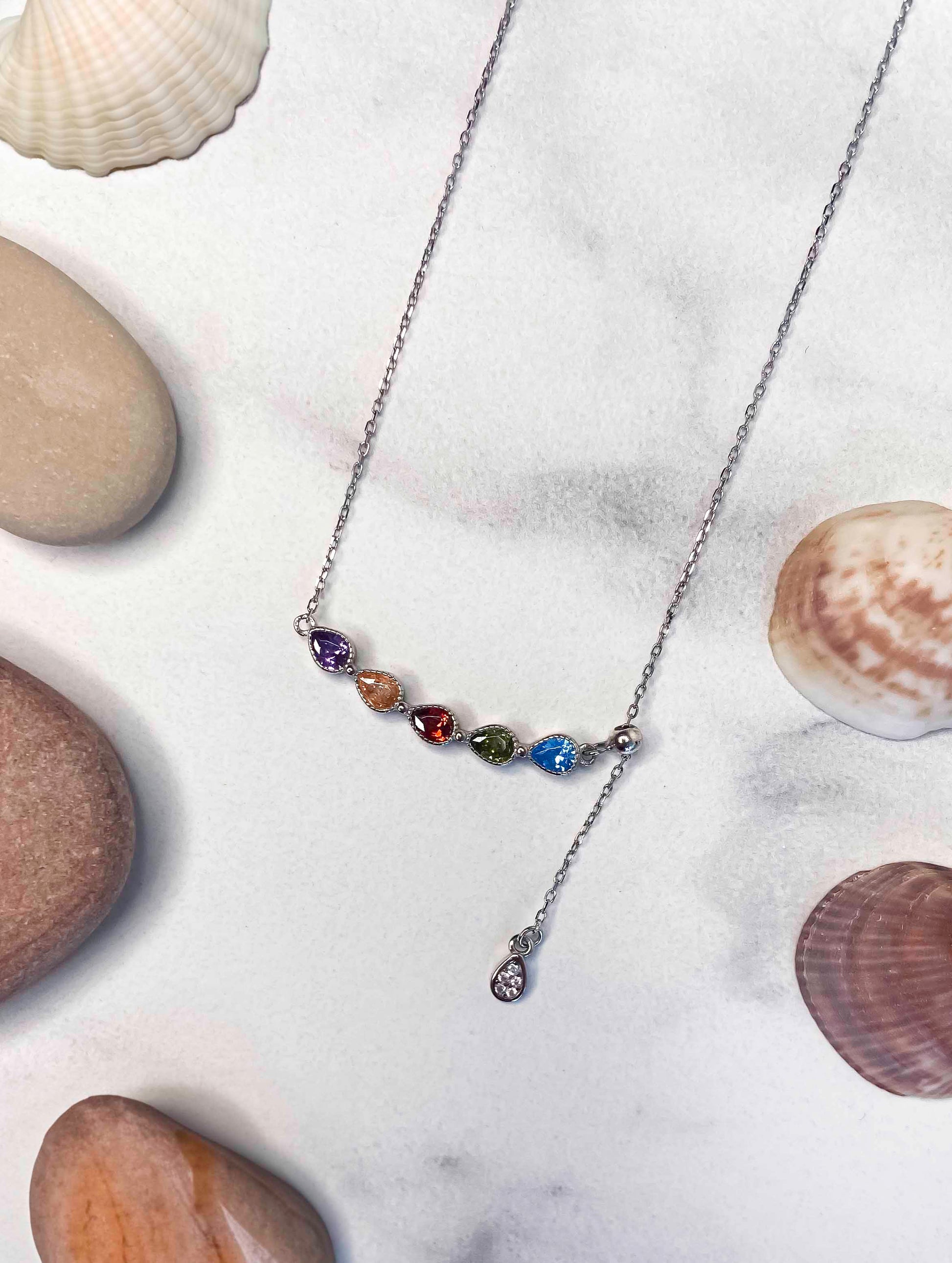 925 sterling silver rainbow water drop zircon pendant necklace