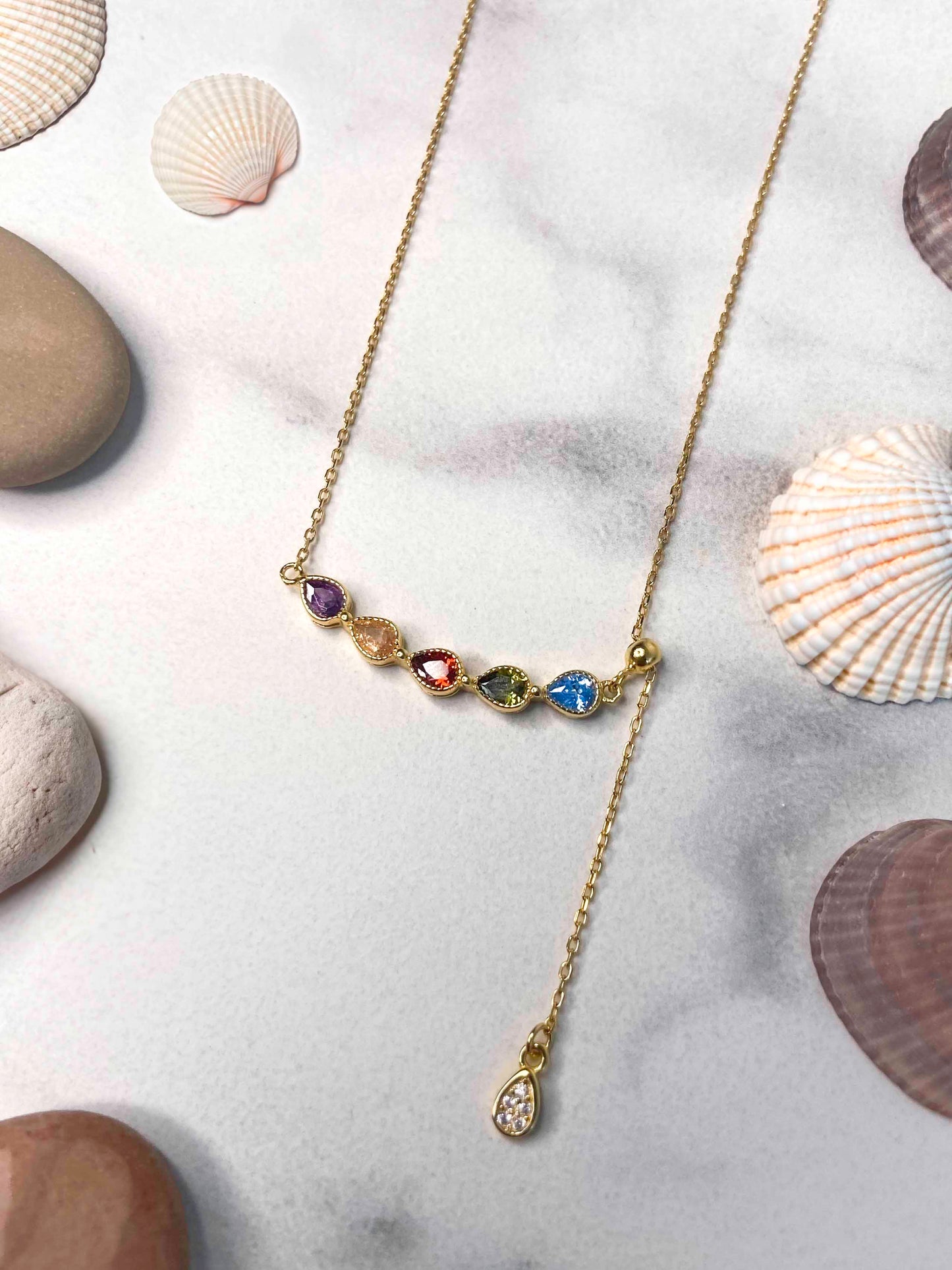 925 sterling silver rainbow water drop zircon pendant necklace