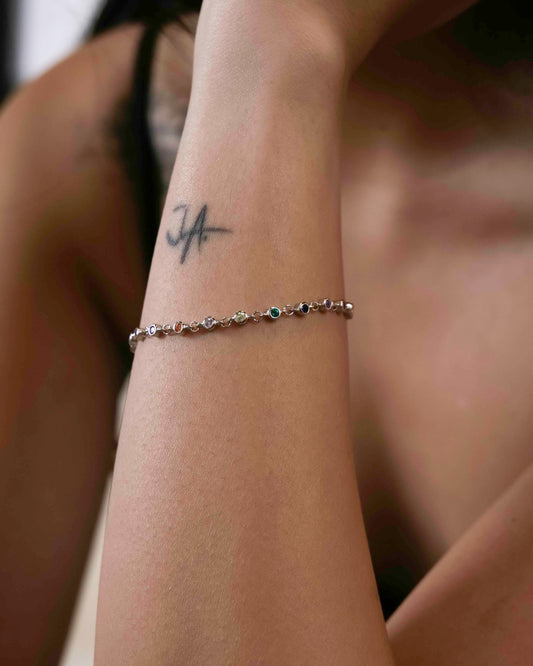 925 sterling silver zirconia charm chain bracelet.