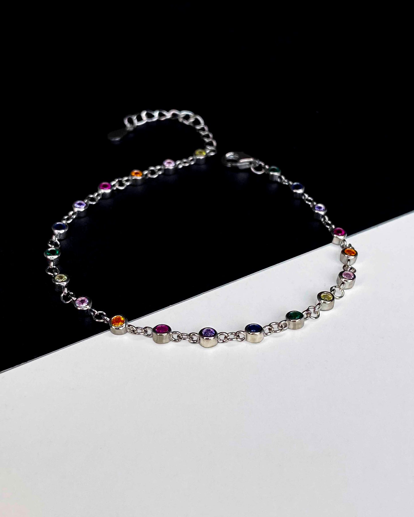 925 sterling silver zirconia charm chain bracelet.