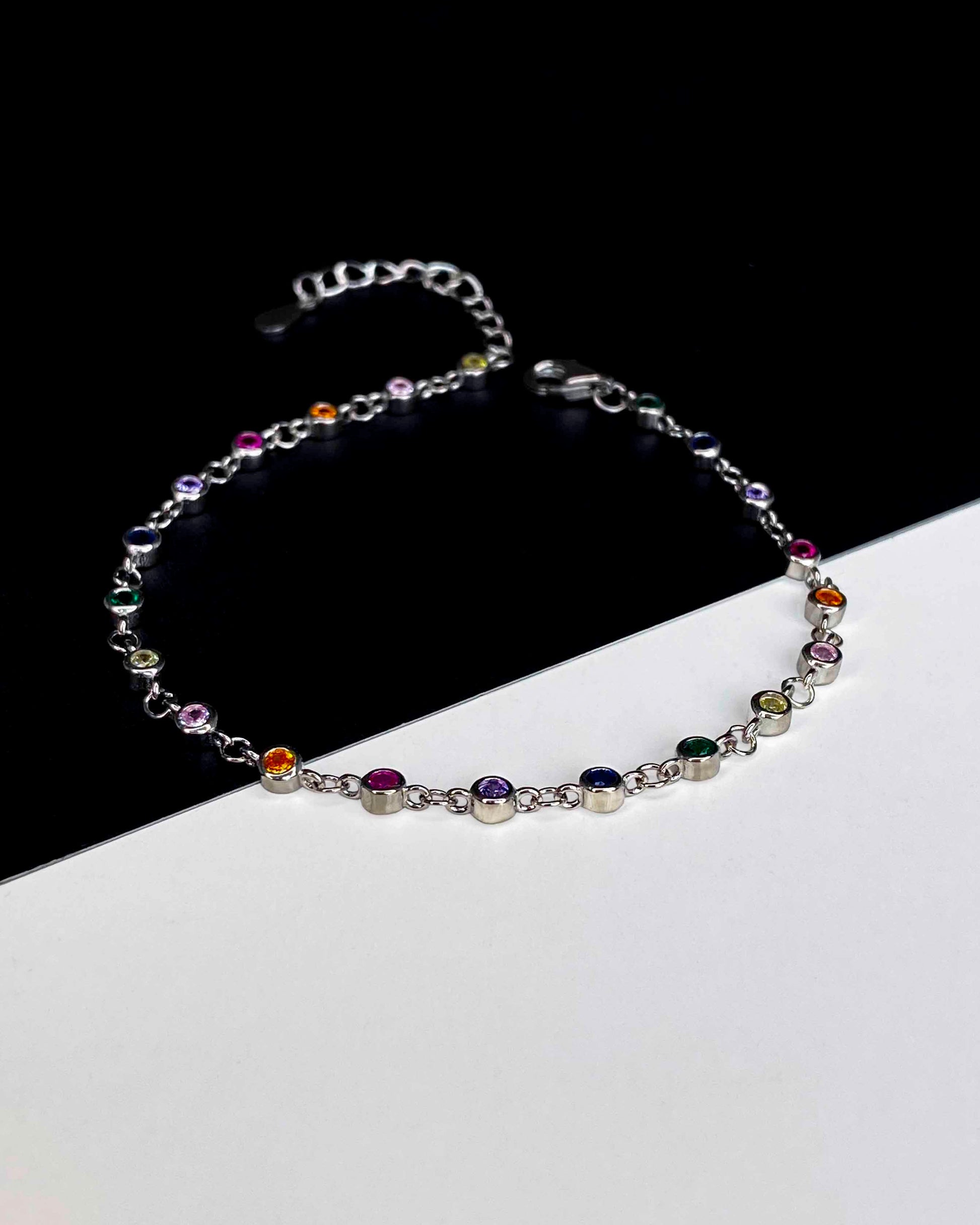 925 sterling silver zirconia charm chain bracelet.