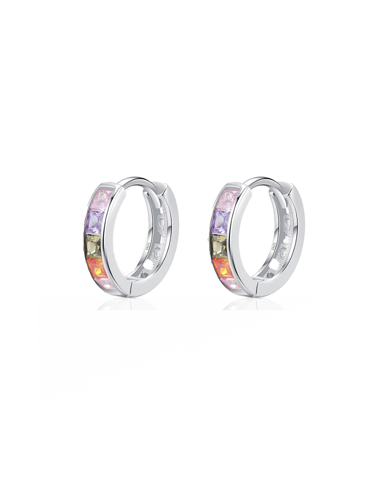 925 Sterling Silver Trendy Colorful Zirconia Ear Buckles Hoop Earrings