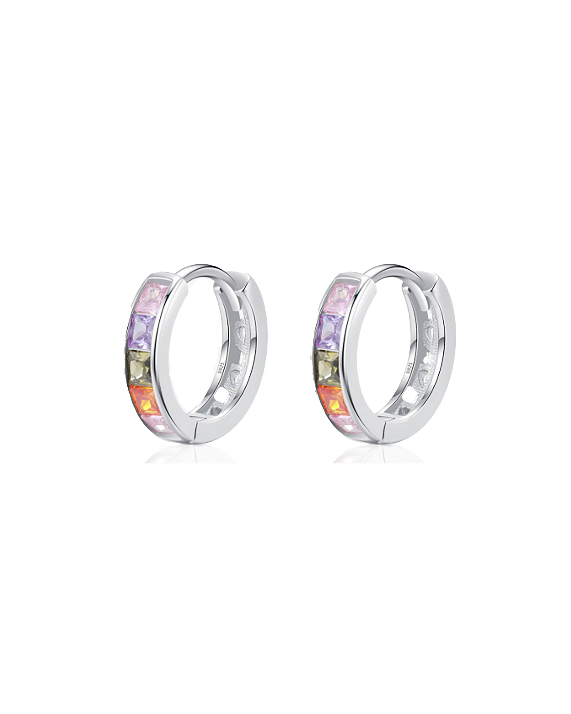 925 Sterling Silver Trendy Colorful Zirconia Ear Buckles Hoop Earrings