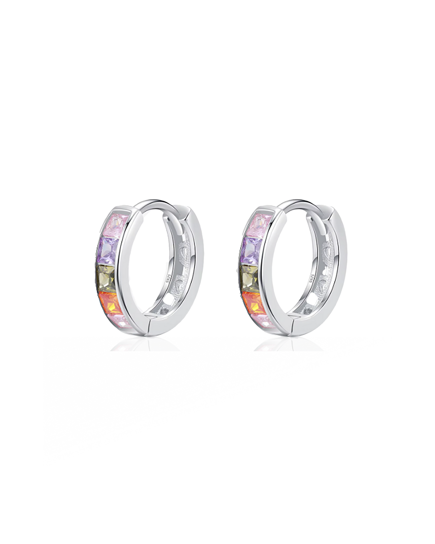 925 Sterling Silver Trendy Colorful Zirconia Ear Buckles Hoop Earrings