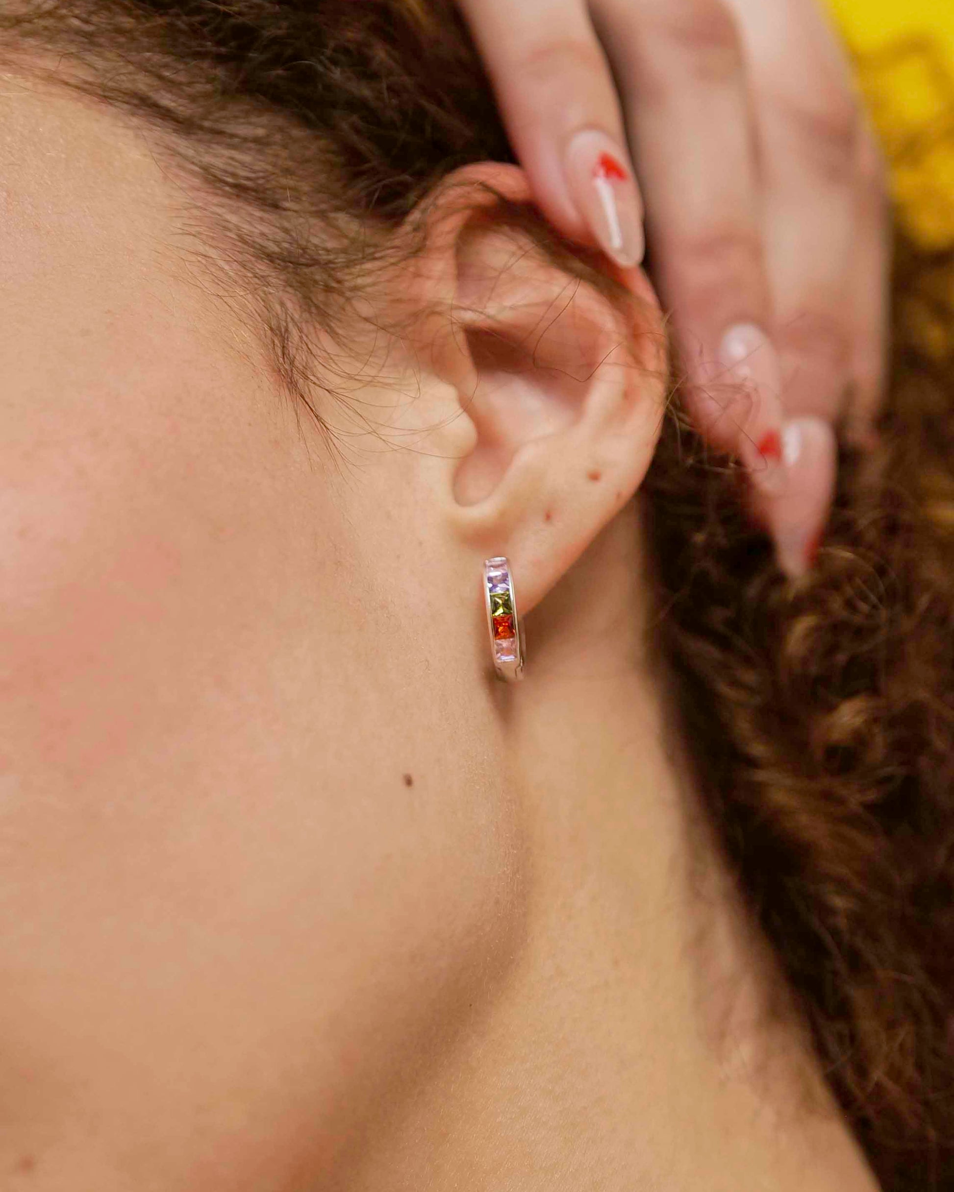925 Sterling Silver Trendy Colorful Zirconia Ear Buckles Hoop Earrings