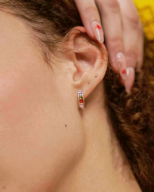 925 Sterling Silver Trendy Colorful Zirconia Ear Buckles Hoop Earrings