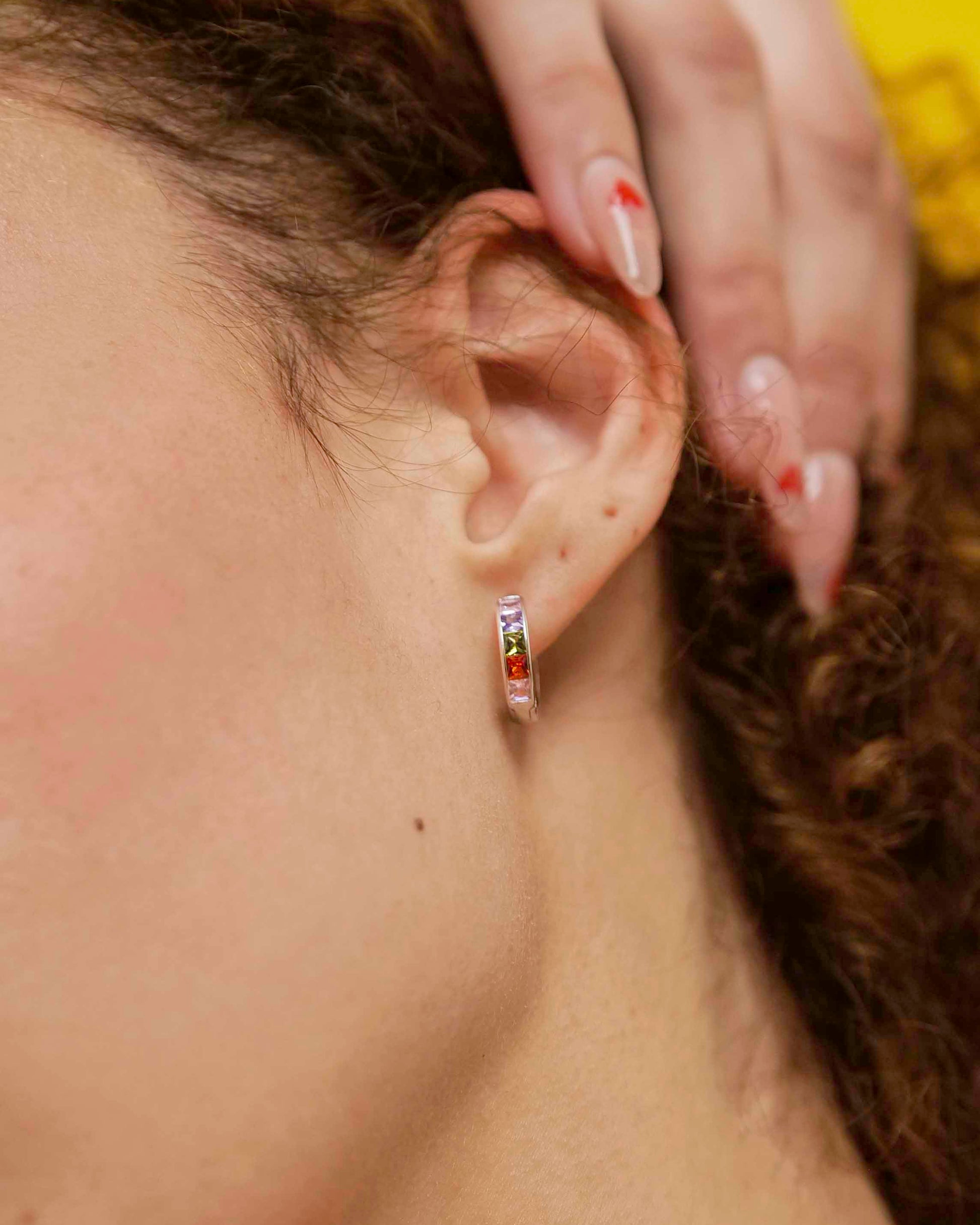 925 Sterling Silver Trendy Colorful Zirconia Ear Buckles Hoop Earrings