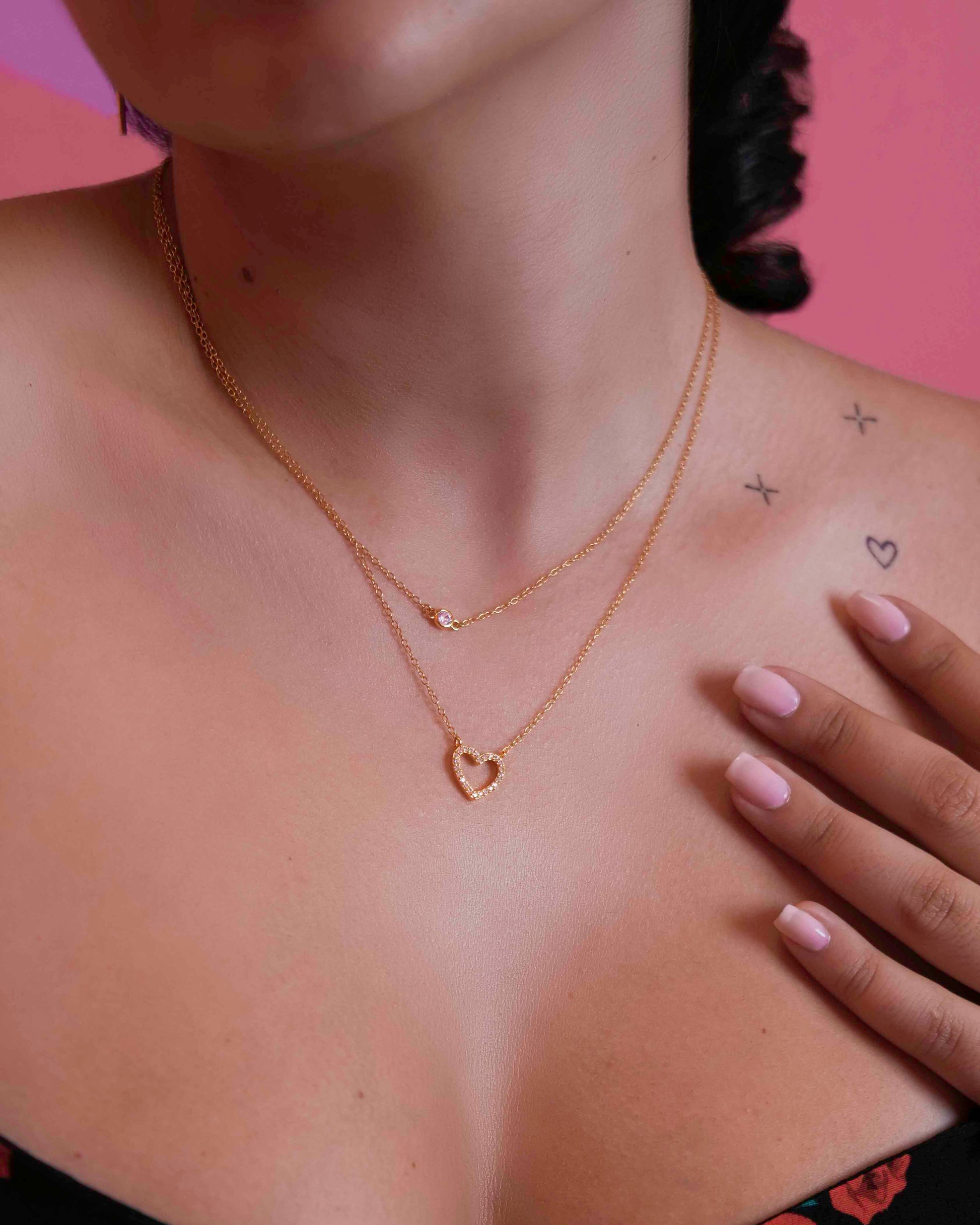 Gold-plated 925 sterling silver double-layer necklace delicate clavicle chain zircon necklace.