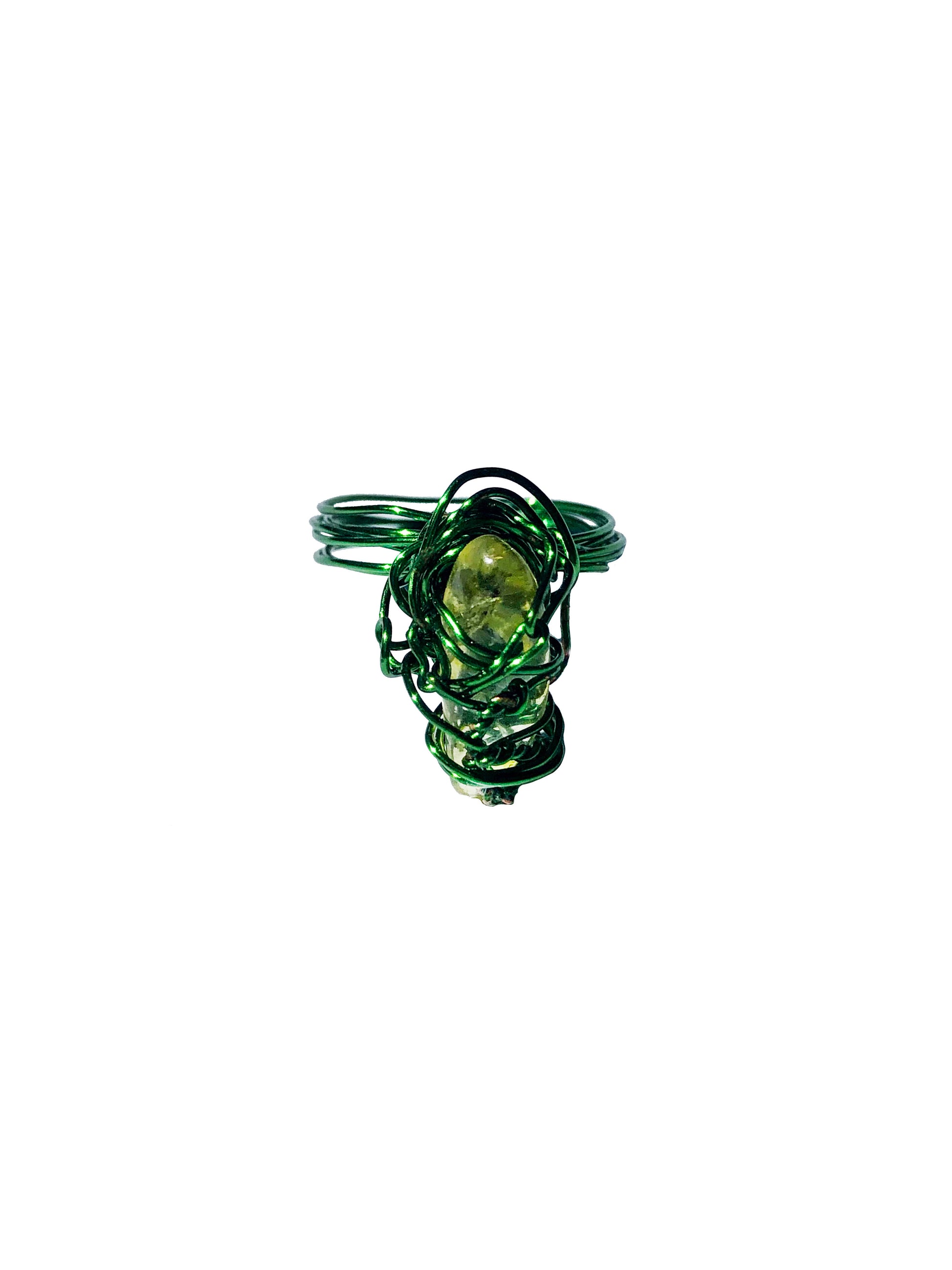 handmade green wire wrapped tourmaline stone ring