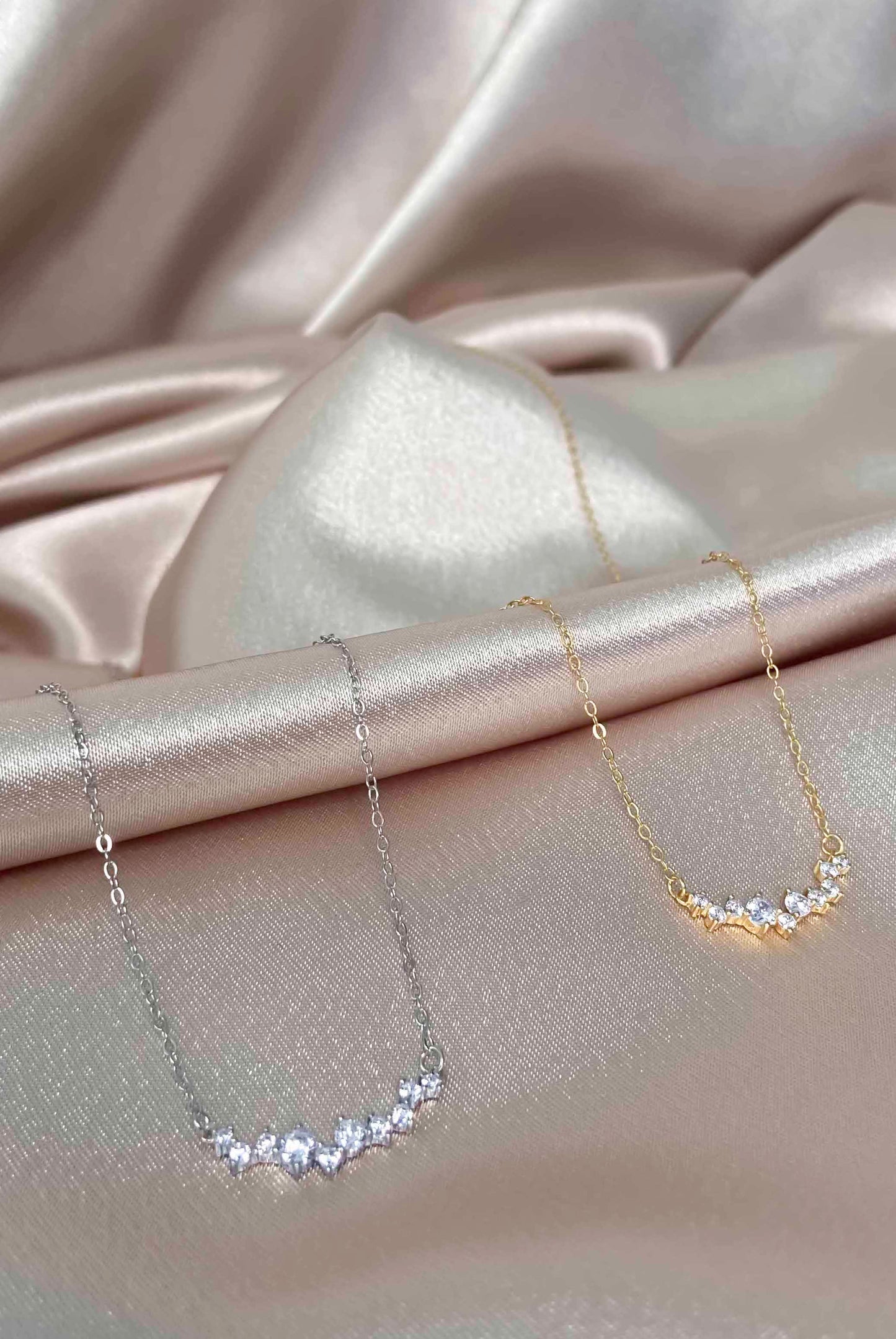 Handcrafted 925 sterling silver and gold plated pave zircon pendant necklaces.