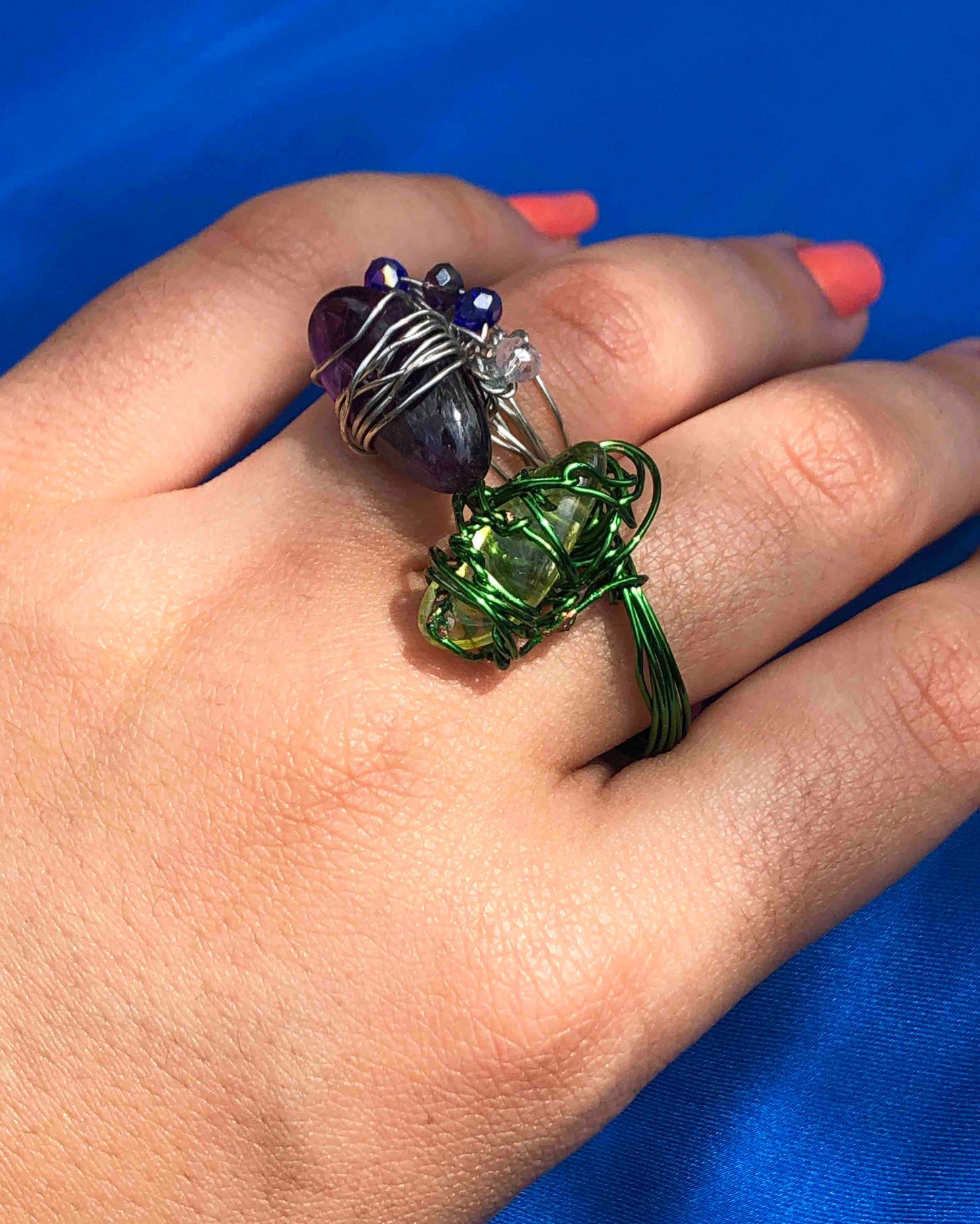 handmade green wire wrapped tourmaline stone ring