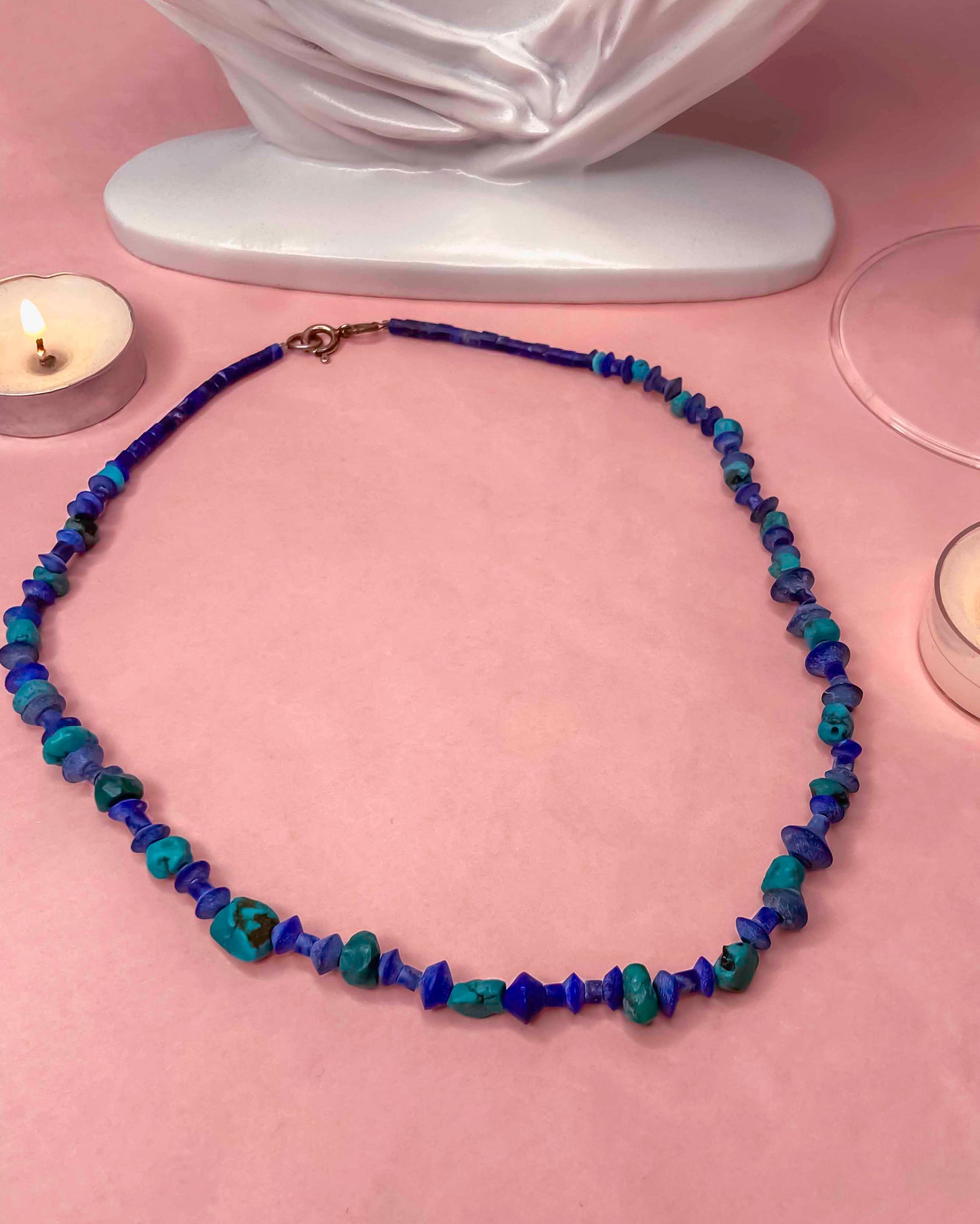 Handmade beaded lapis lazuli and turquoise vintage necklace.