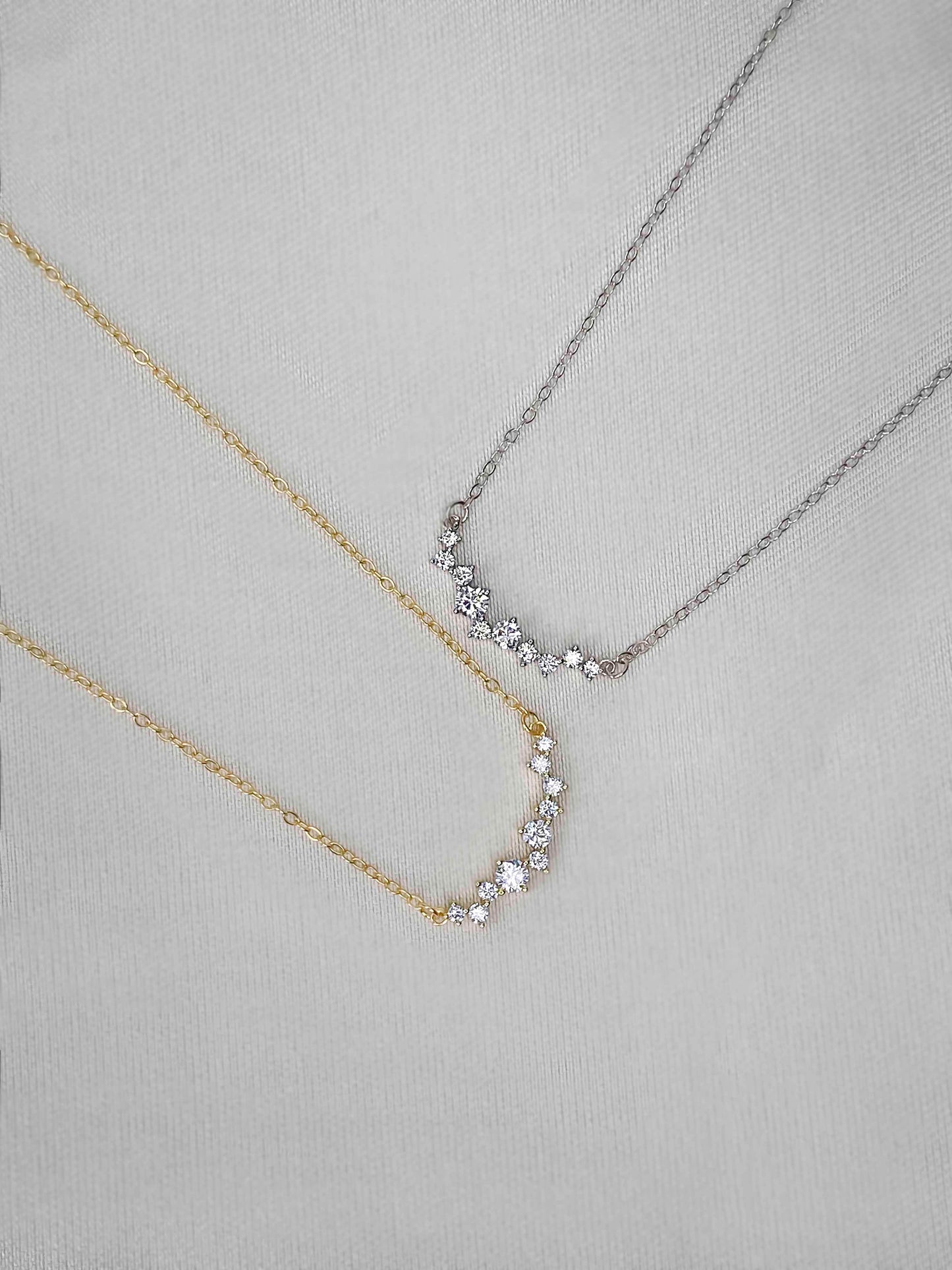 Handcrafted 925 sterling silver and gold plated pave zircon pendant necklaces.